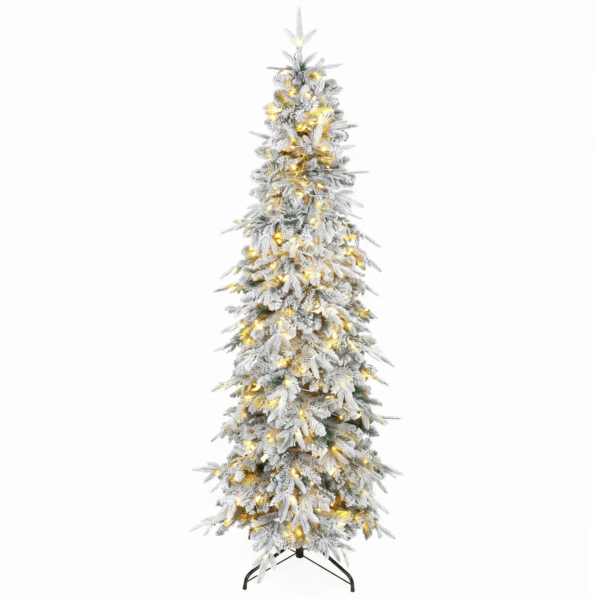 7 ft Snow-Weighted Pencil Tree with Warm White LEDs
