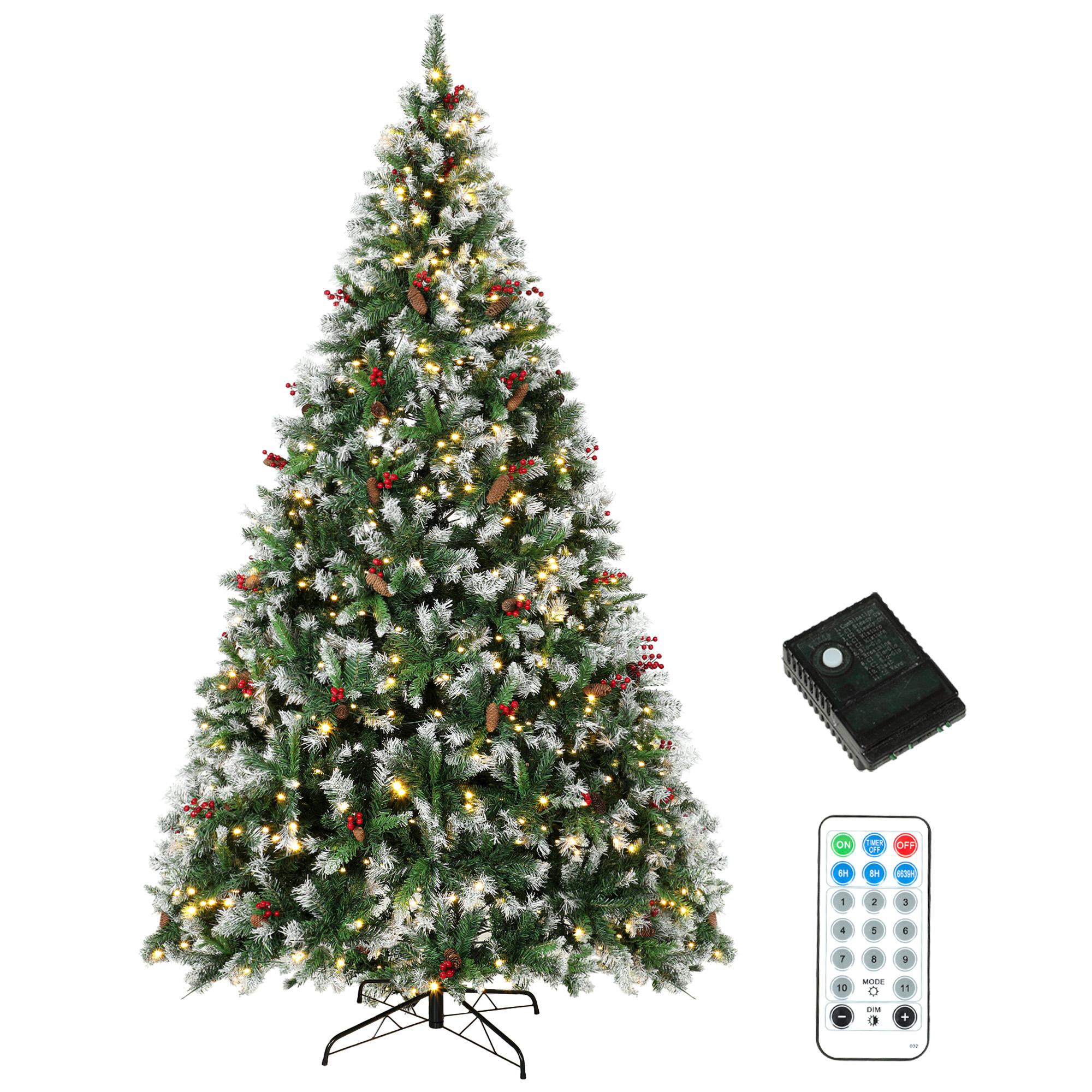 9 ft flocked spruce tree with dual-colour lights