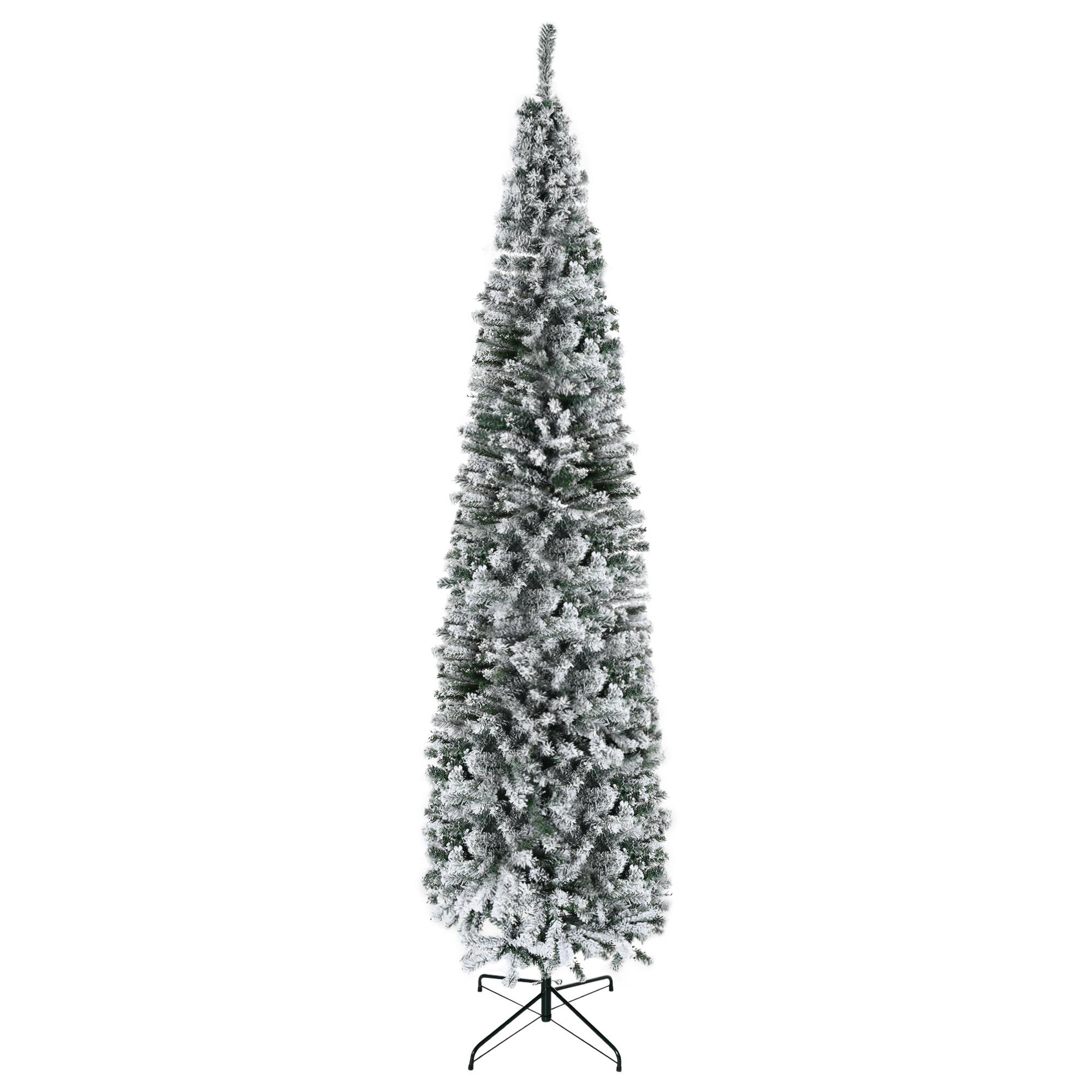 9 ft green flocked tree with folding metal stand
