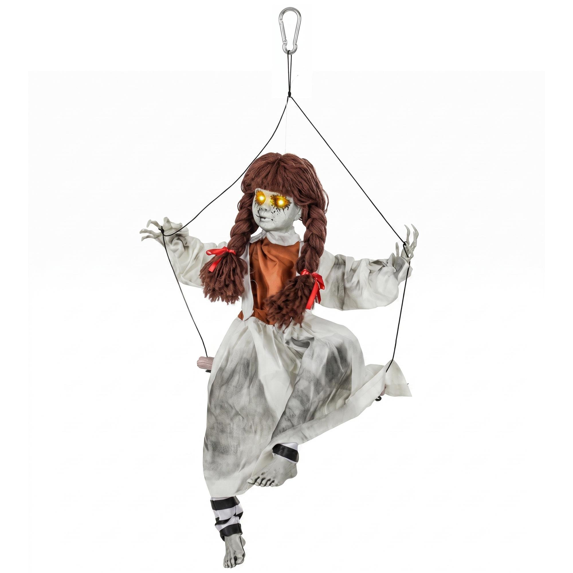 Animated Hanging Creepy Girl with Light-Up Eyes