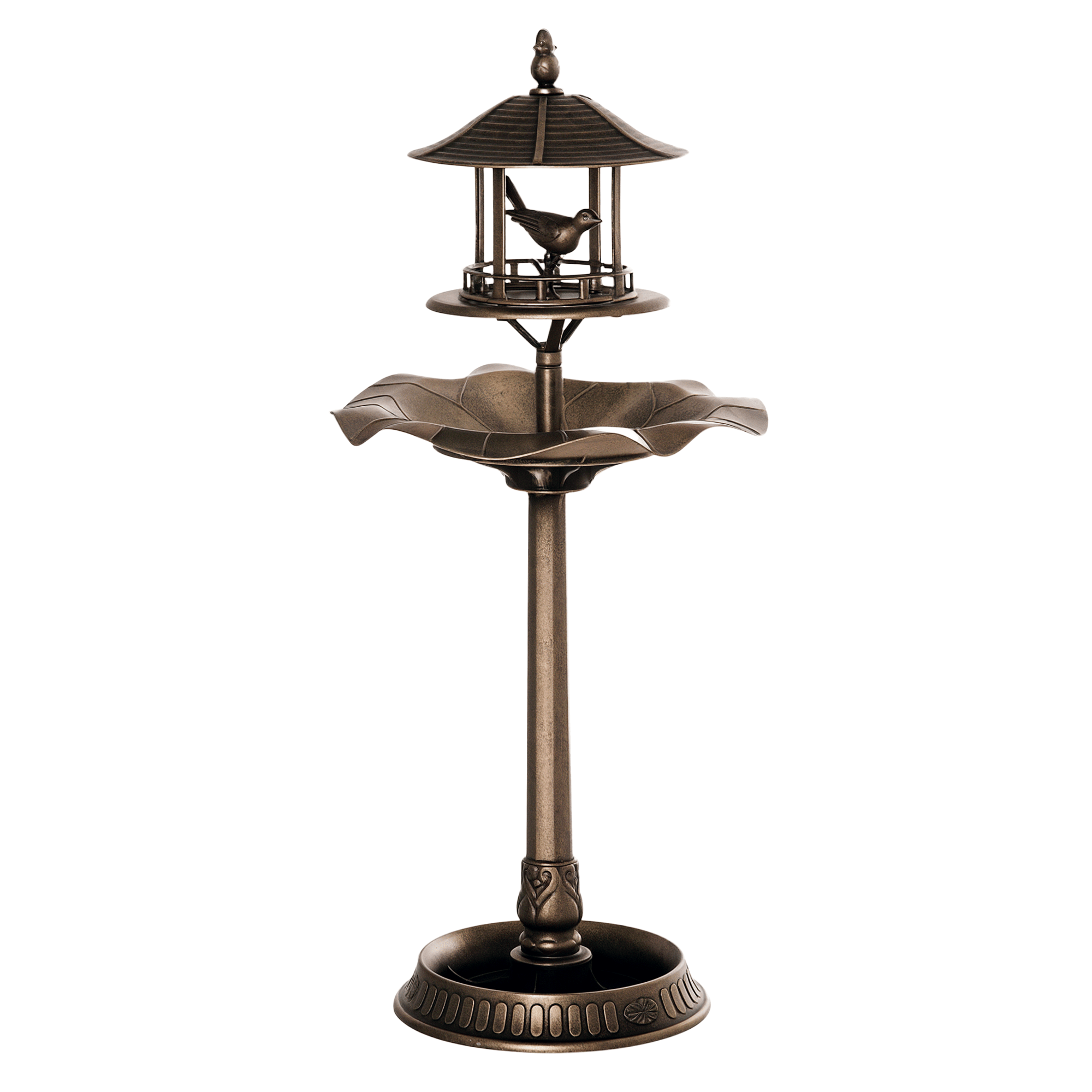 Antique Gold Resin Bird Bath, 3-in-1 Garden Feeder