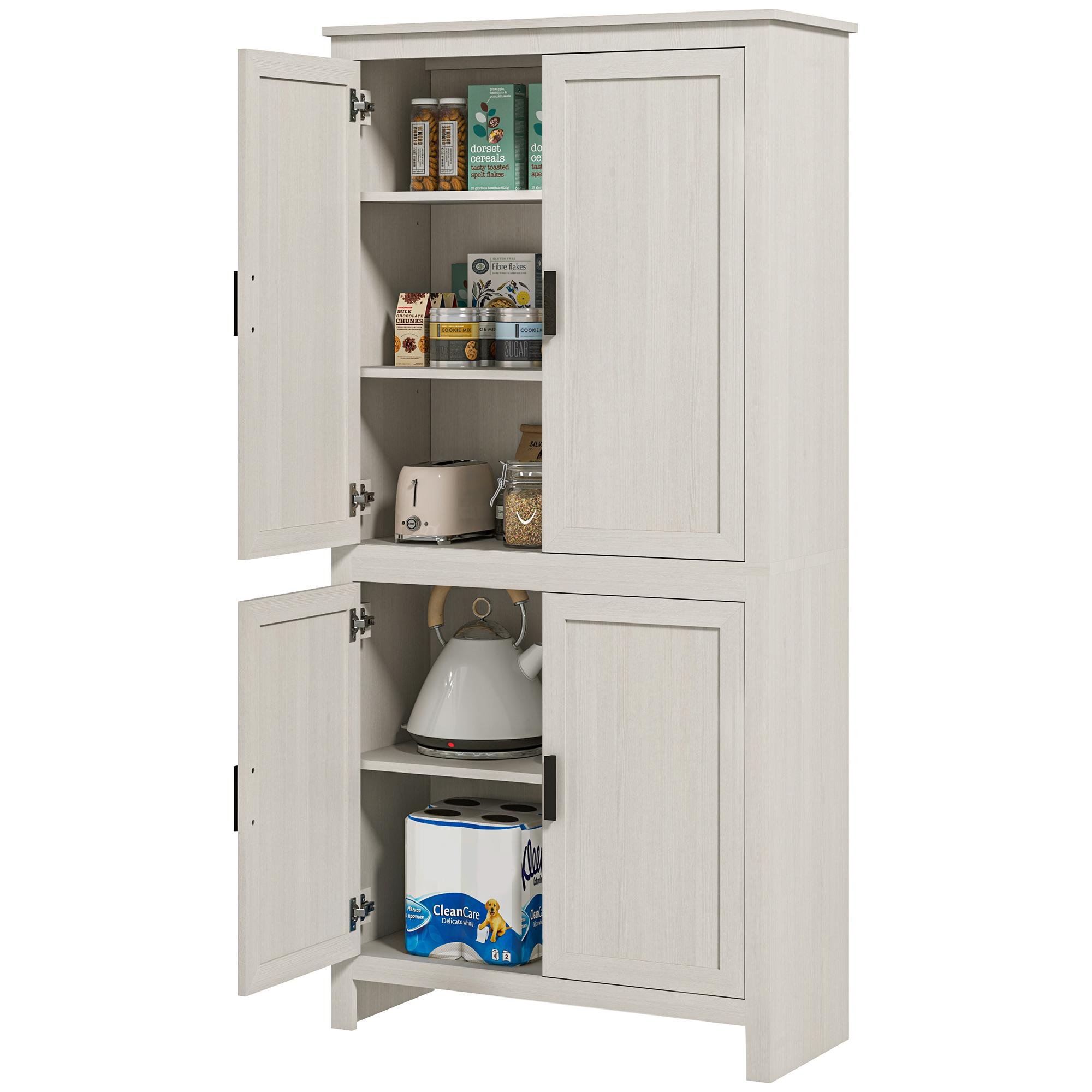 Antique White 64 Inch Pantry Cabinet with Adjustable Shelves