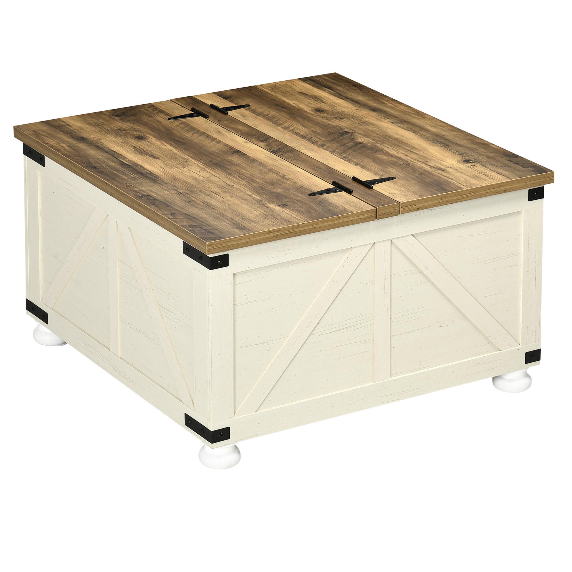 Square Farmhouse Storage Coffee Table with Flip-Top Lids