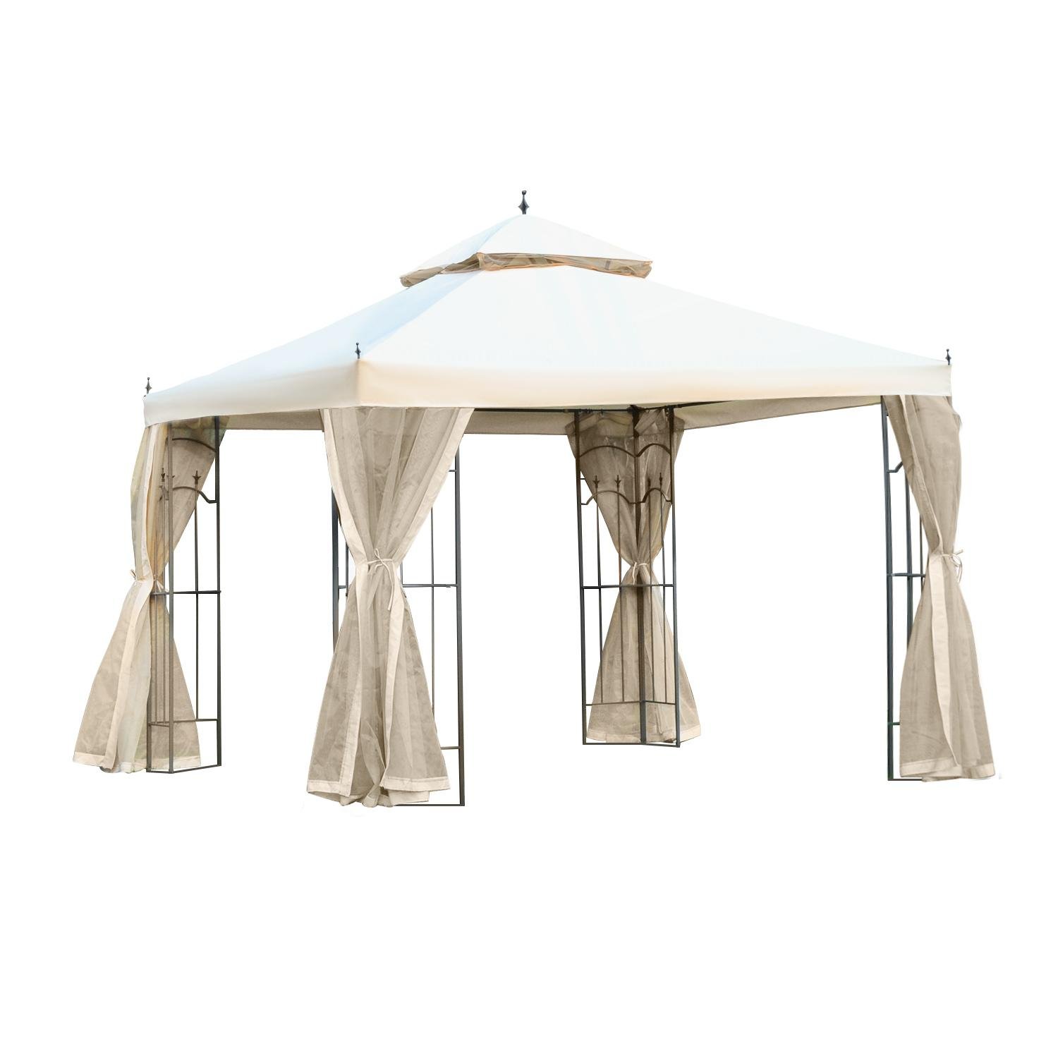 Beige 10 x 10 Gazebo with Steel Frame and Curtains