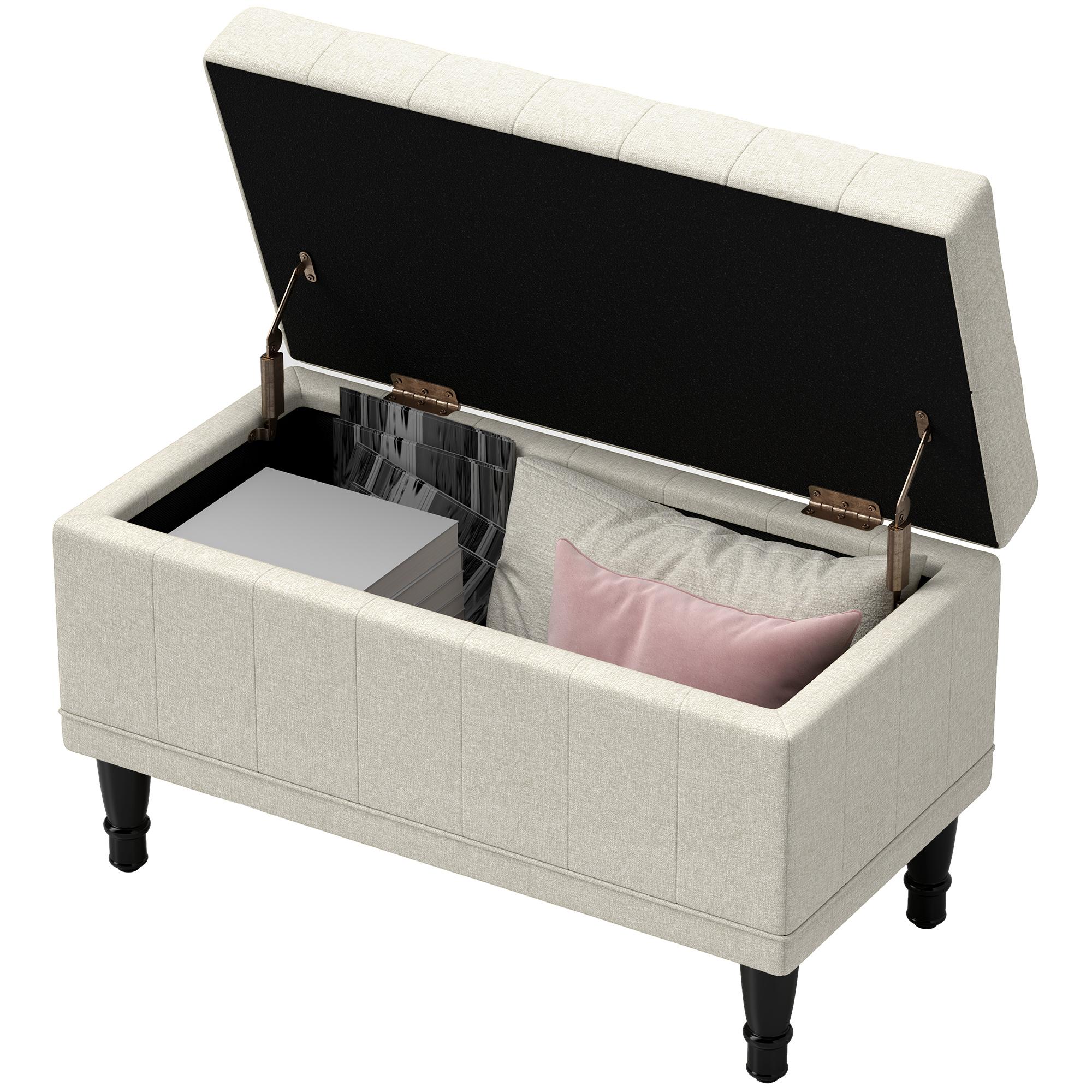 Beige Button Tufted Storage Ottoman with Padded Seat, 31.5 in