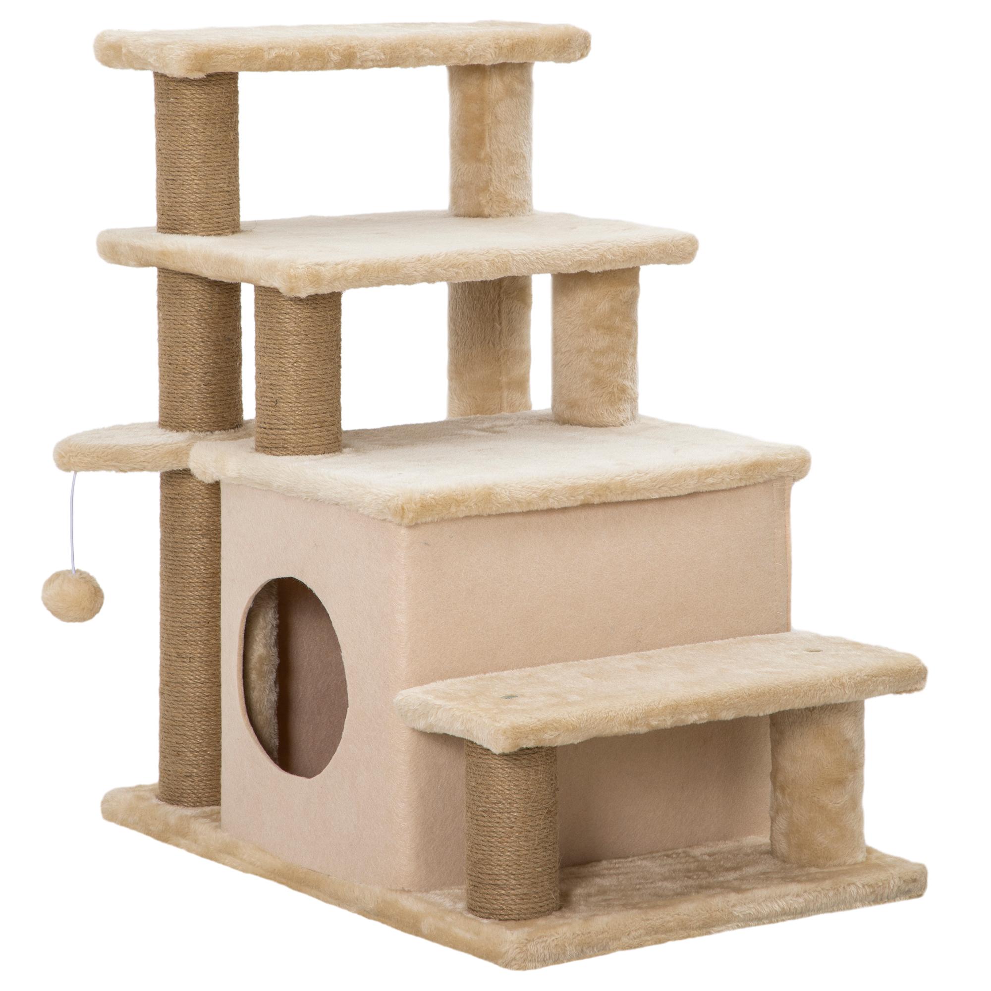 Beige Cat Stairs Condo with Adjustable 3 or 4 Steps