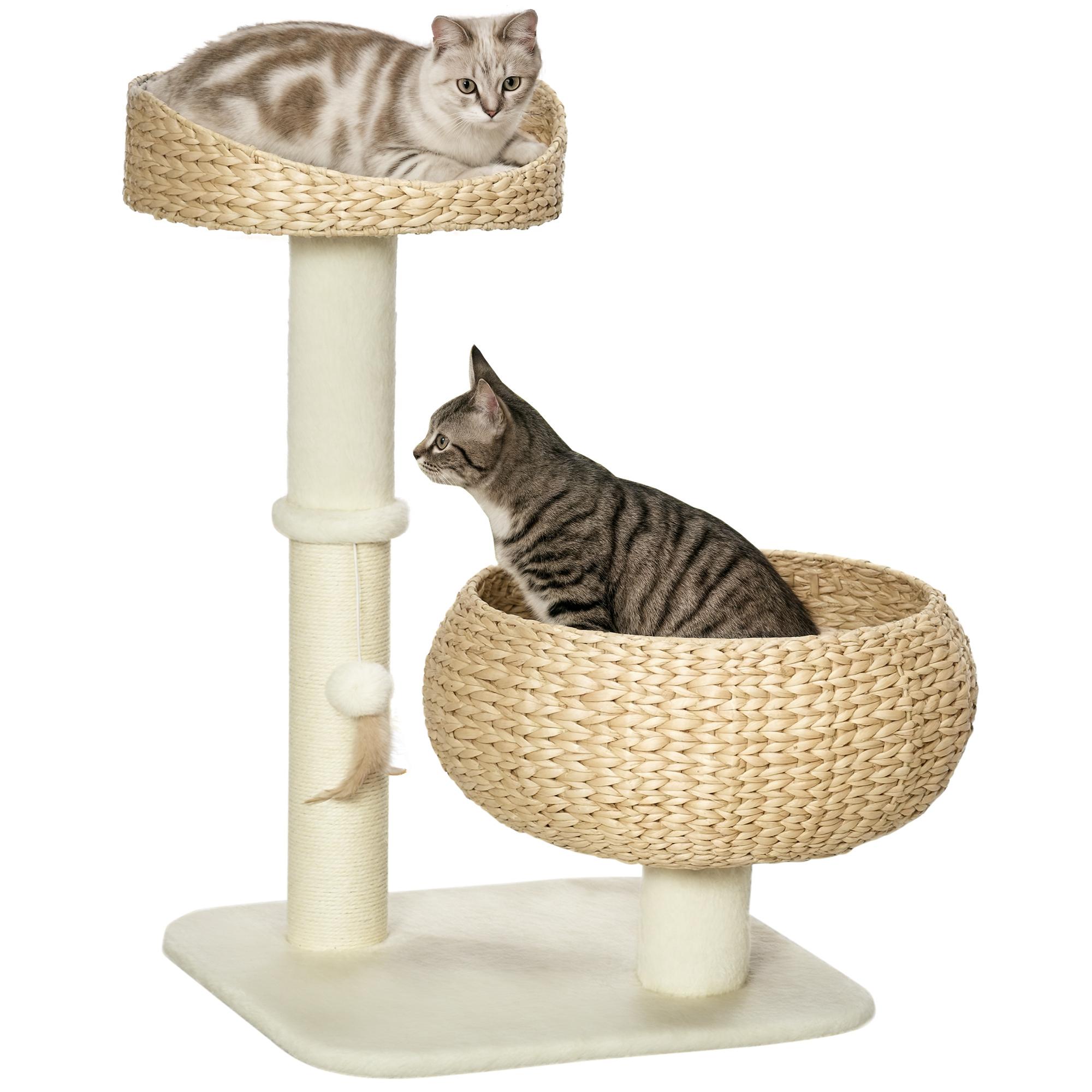 Beige Cattail Cat Tower with Two Beds for Small Cats