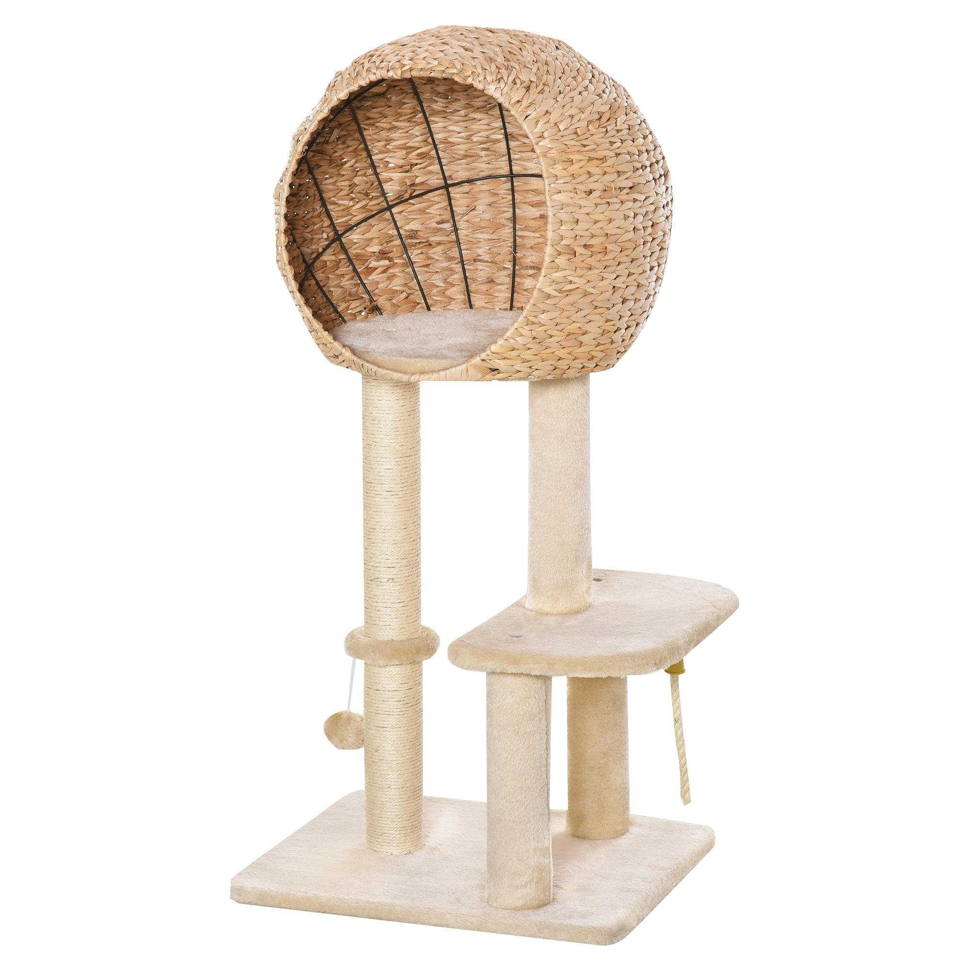 Beige Sisal Cat Tree with Condo and Plush Perch, 39.4 in