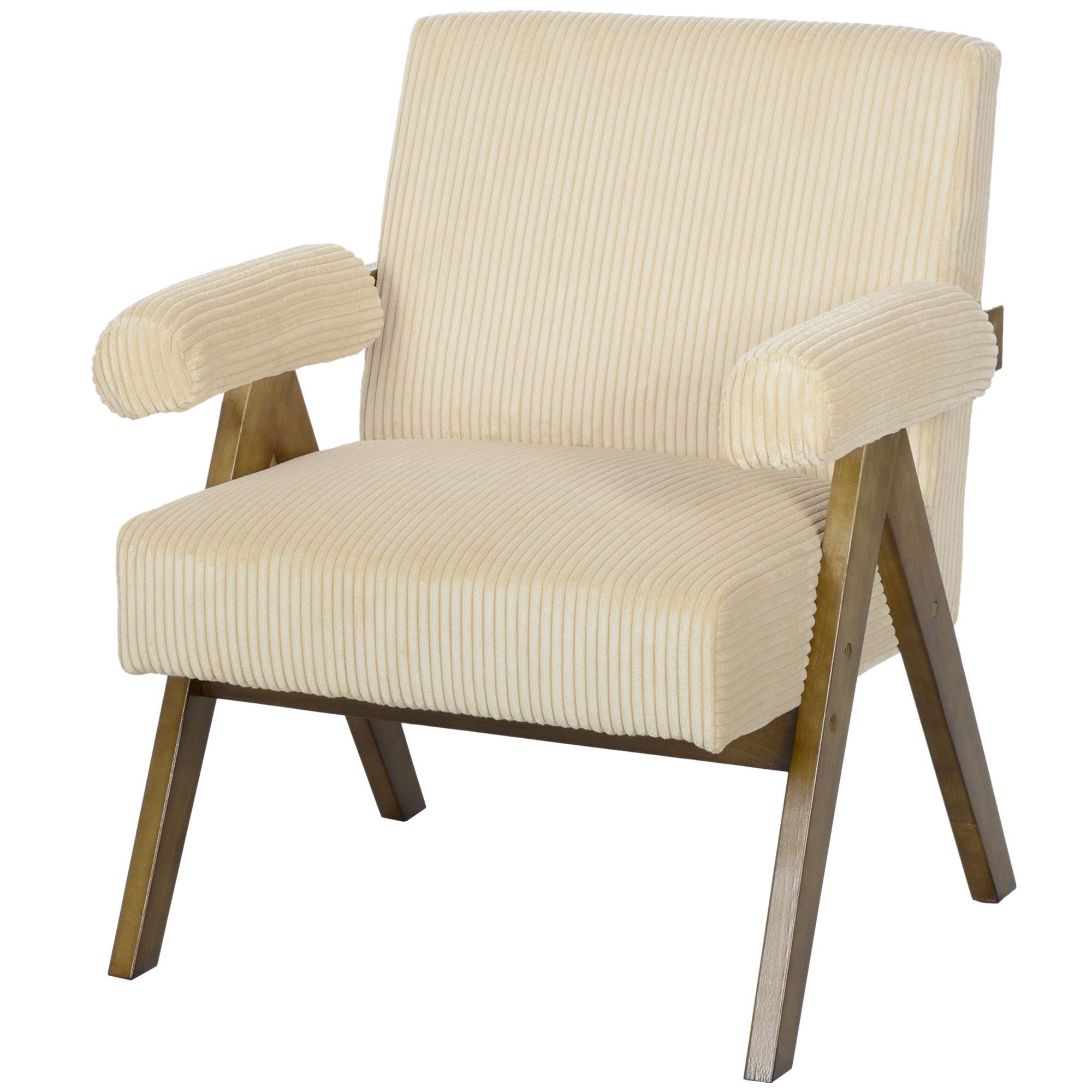 Beige Corduroy Accent Chair with Wide 23.6-Inch Seat