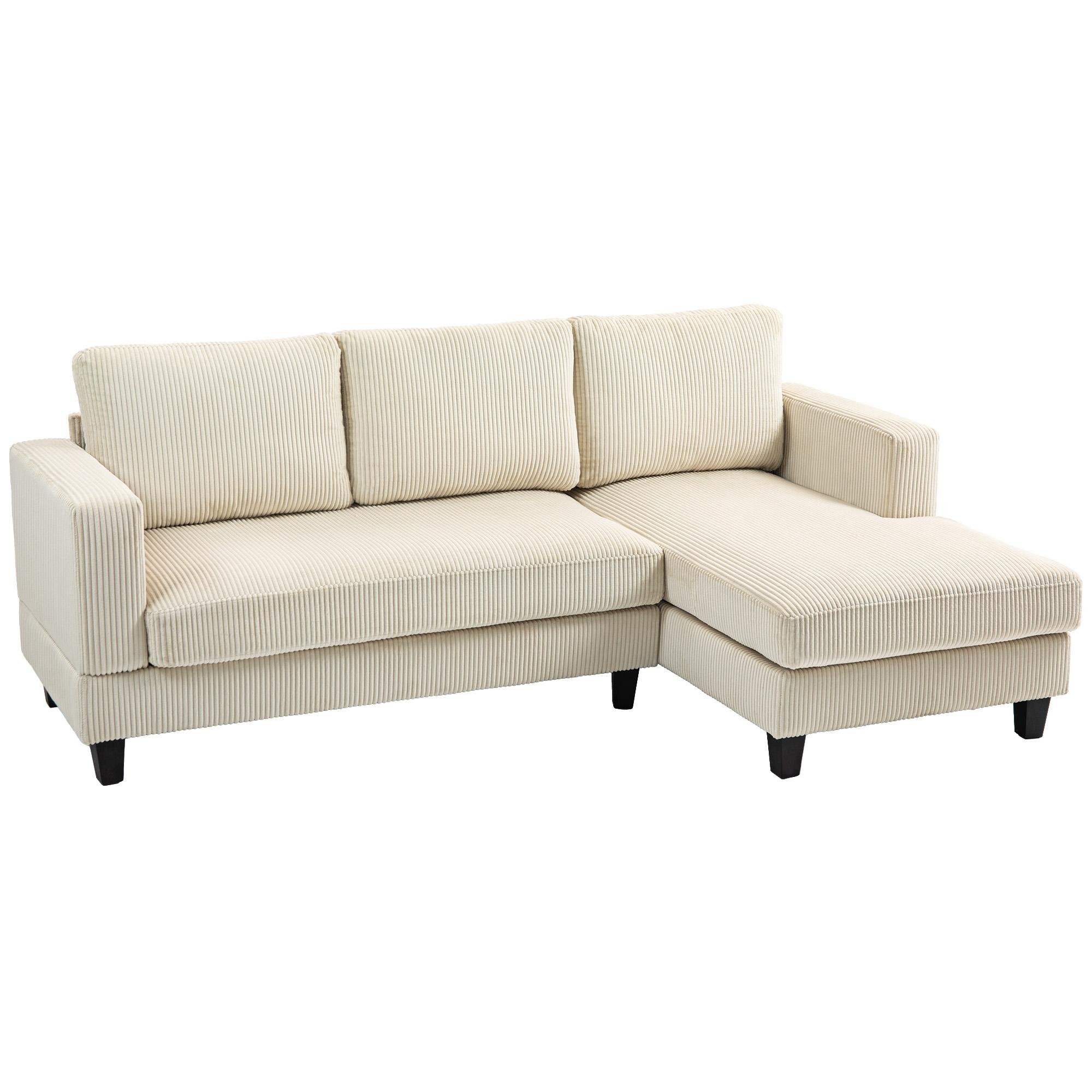 Beige Corduroy Chaise Sofa with Pocket Spring Cushions