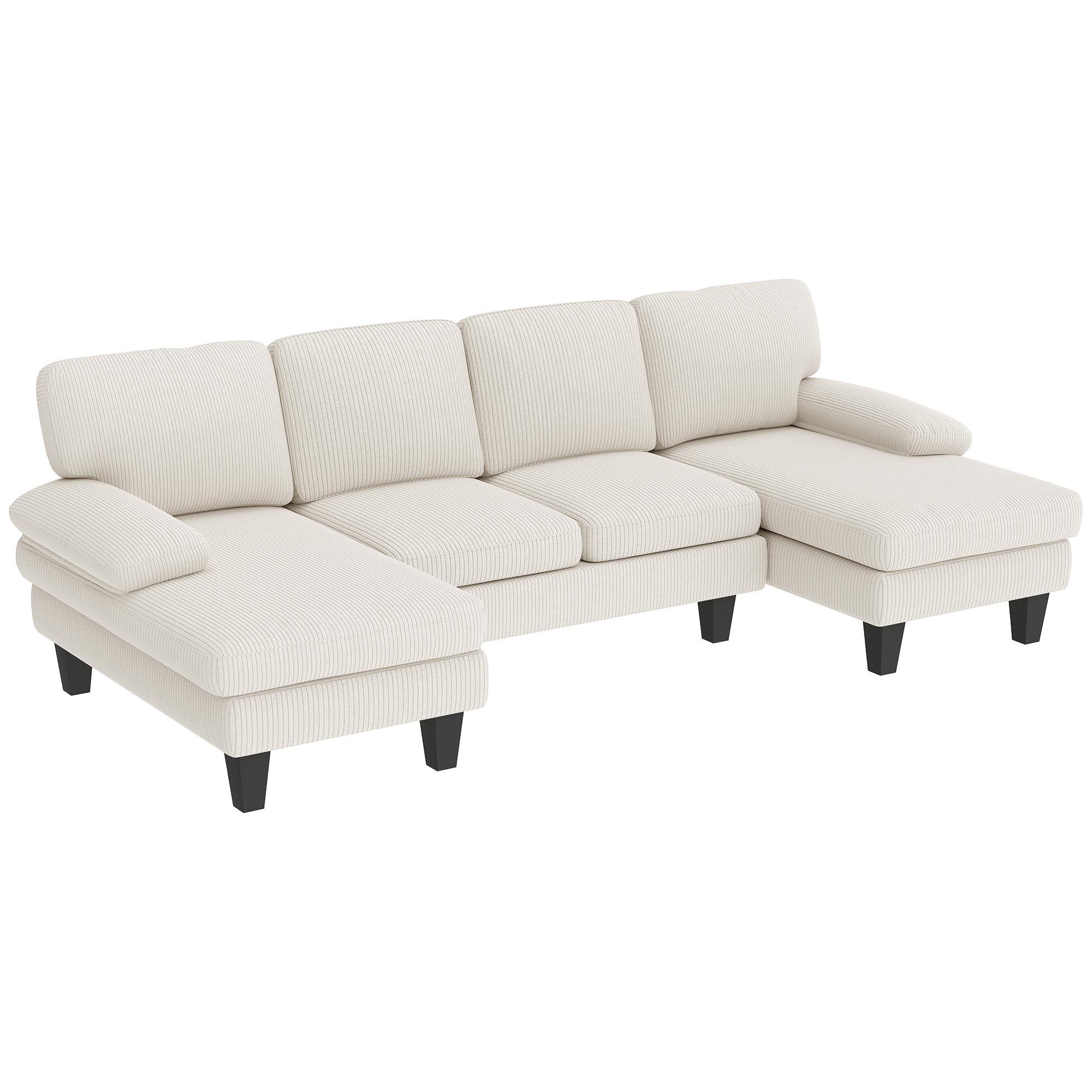 Beige Corduroy U Sectional with 2200 lb Capacity