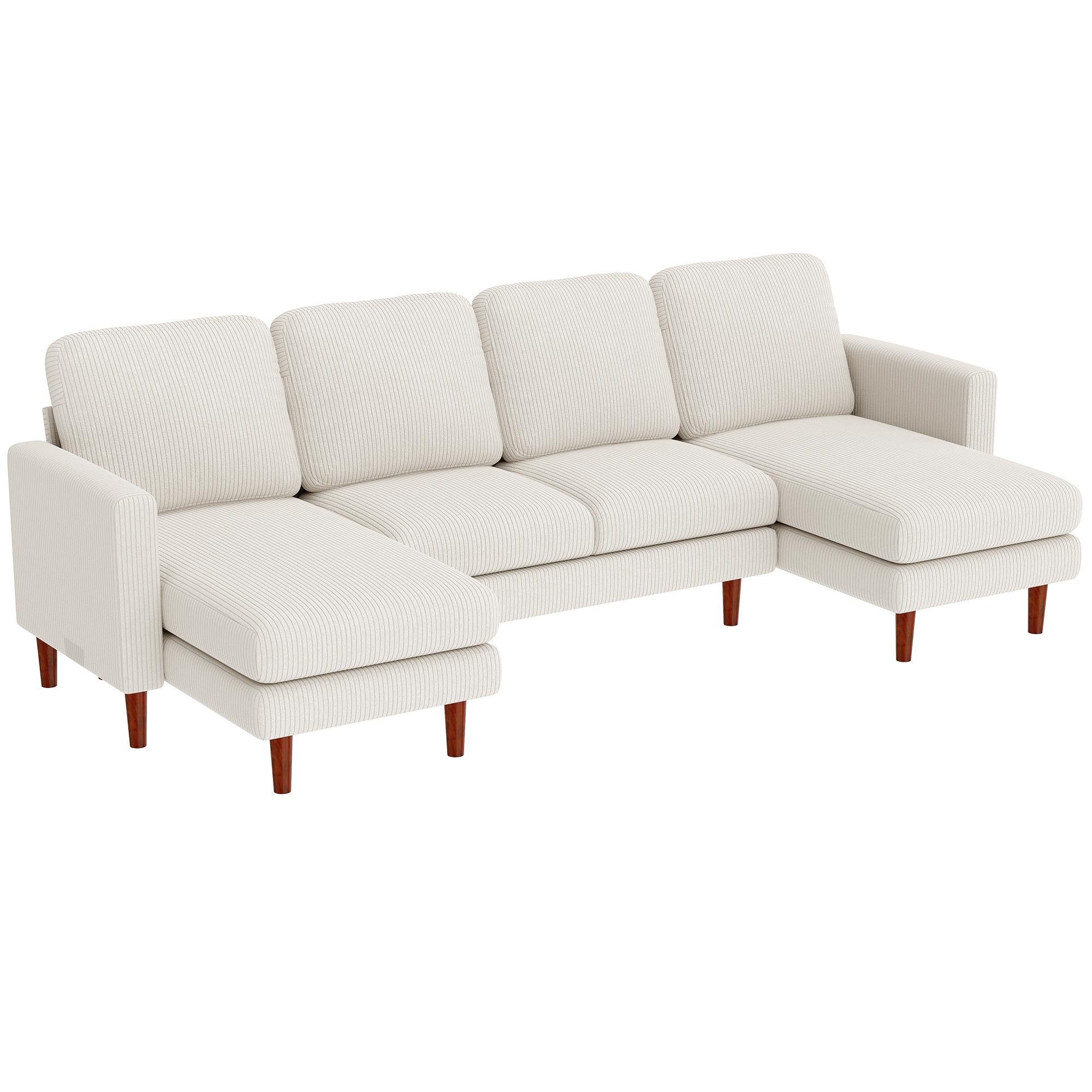 Beige Corduroy Double Chaise Sofa, U-Shaped 2200 lb Capacity