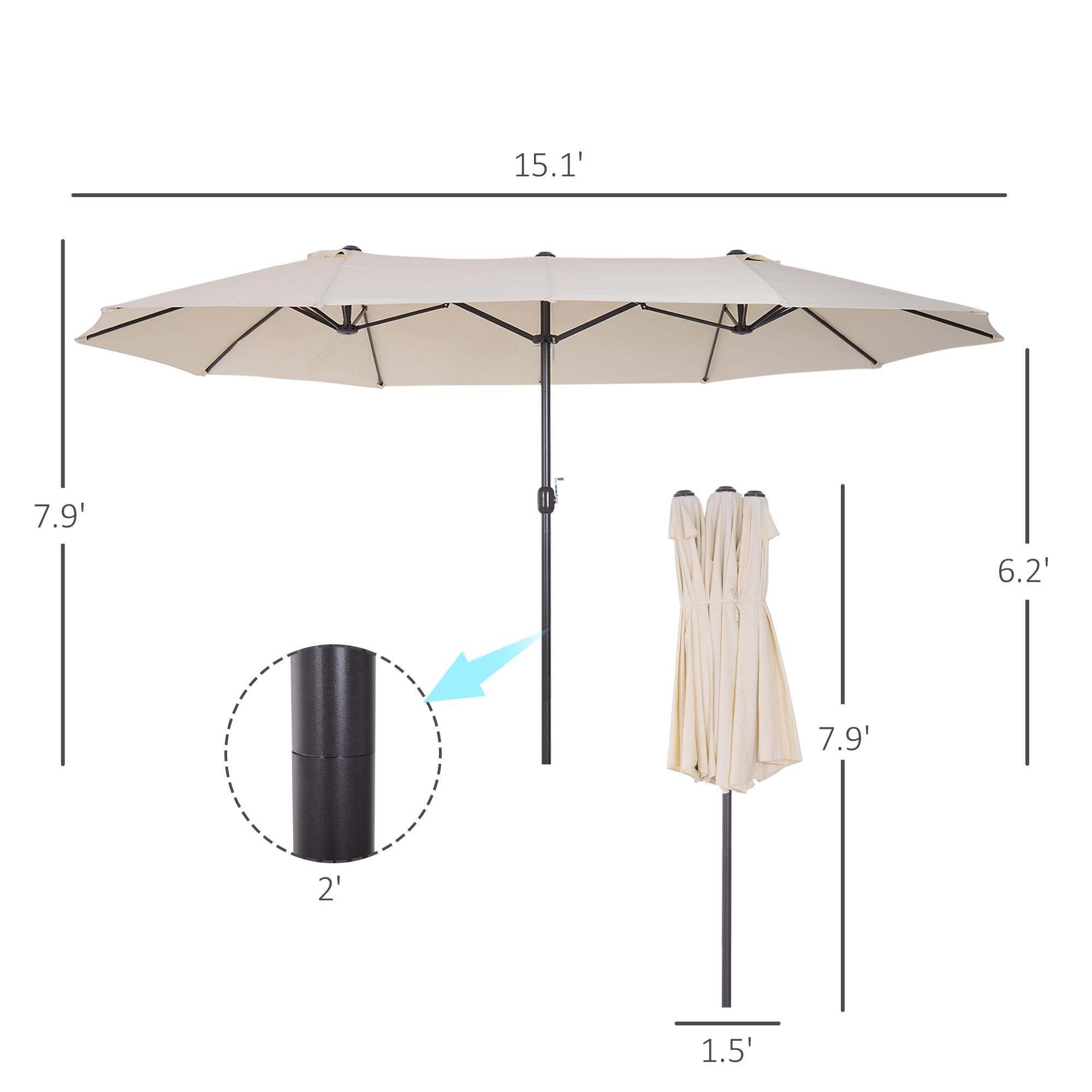 15ft Beige Double-Sided Umbrella with Hand Crank