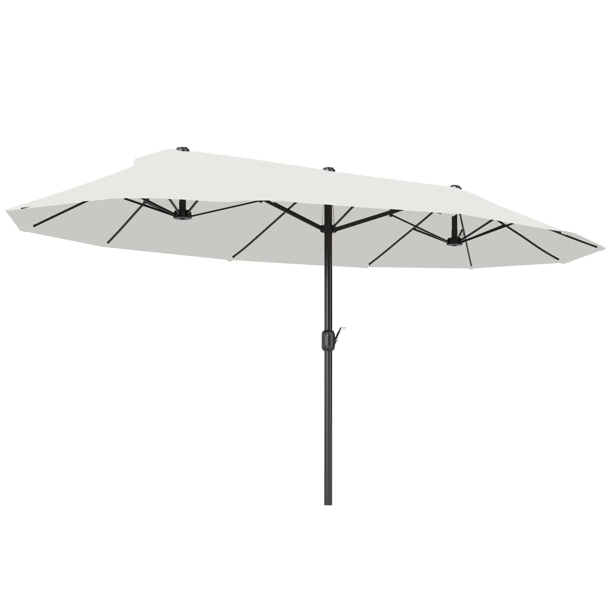 15 ft Beige Double-Sided Umbrella with Crank Lift