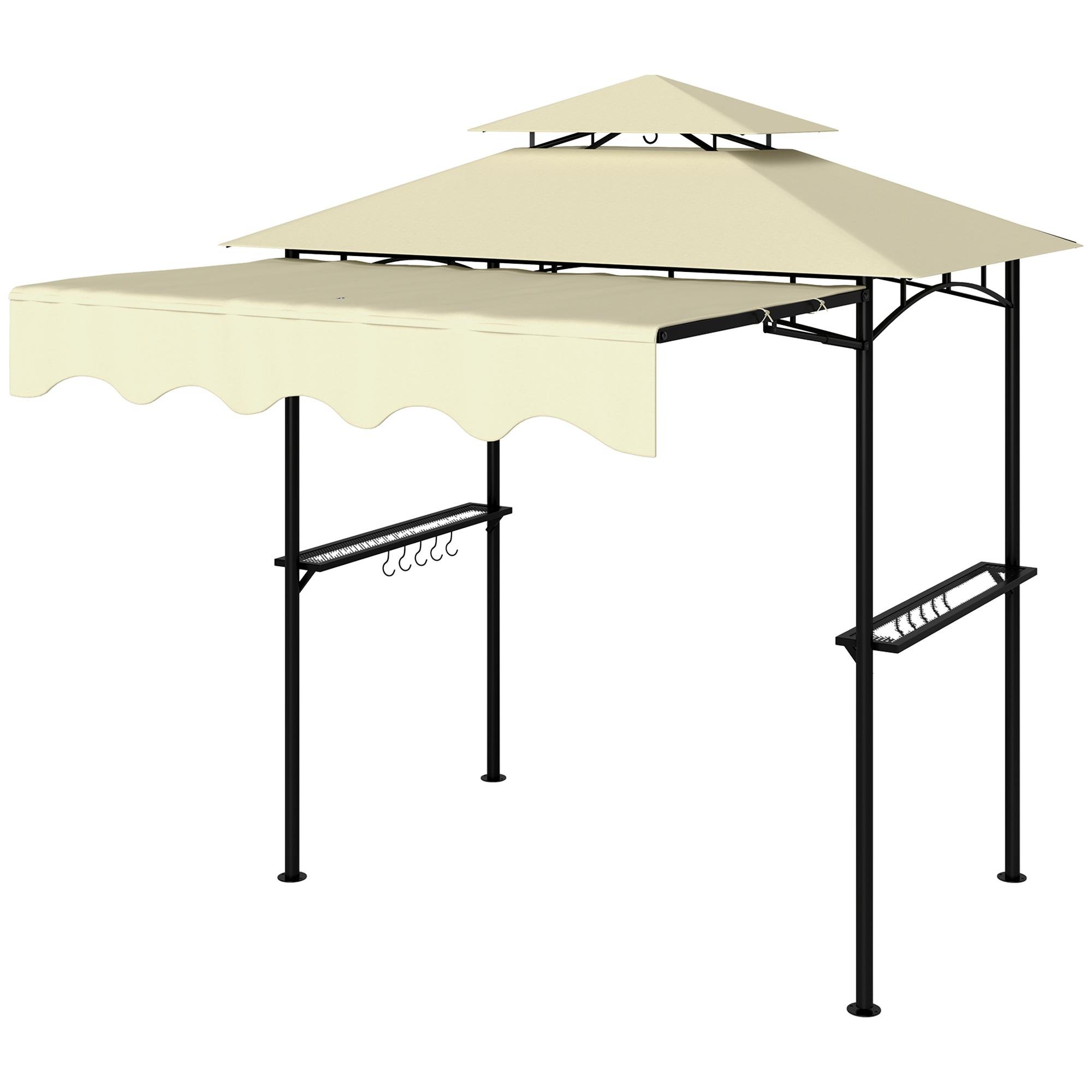 Beige Double-Tier Grill Gazebo with Adjustable Awning