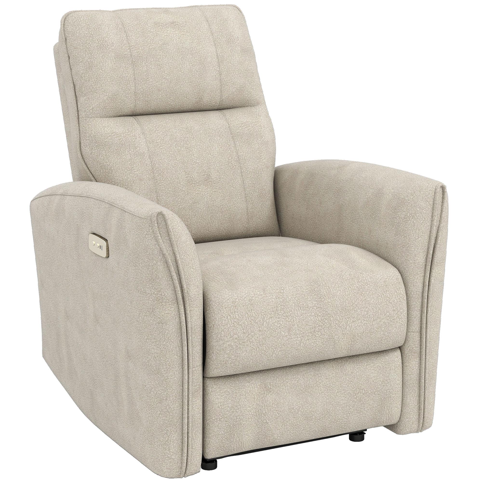 Beige Fabric Power Recliner with USB Ports