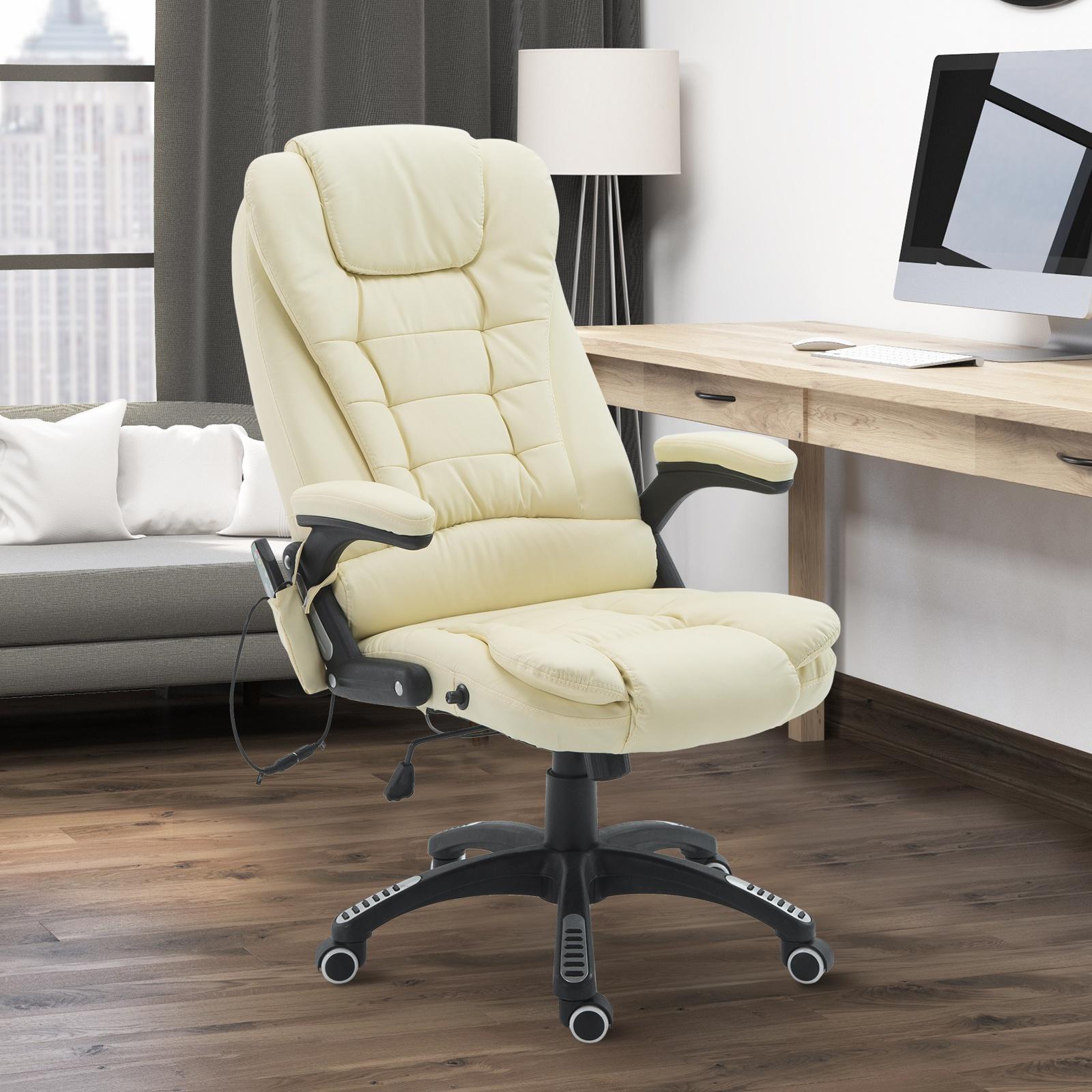Beige Heated Massage Office Chair with 6-Point Massage