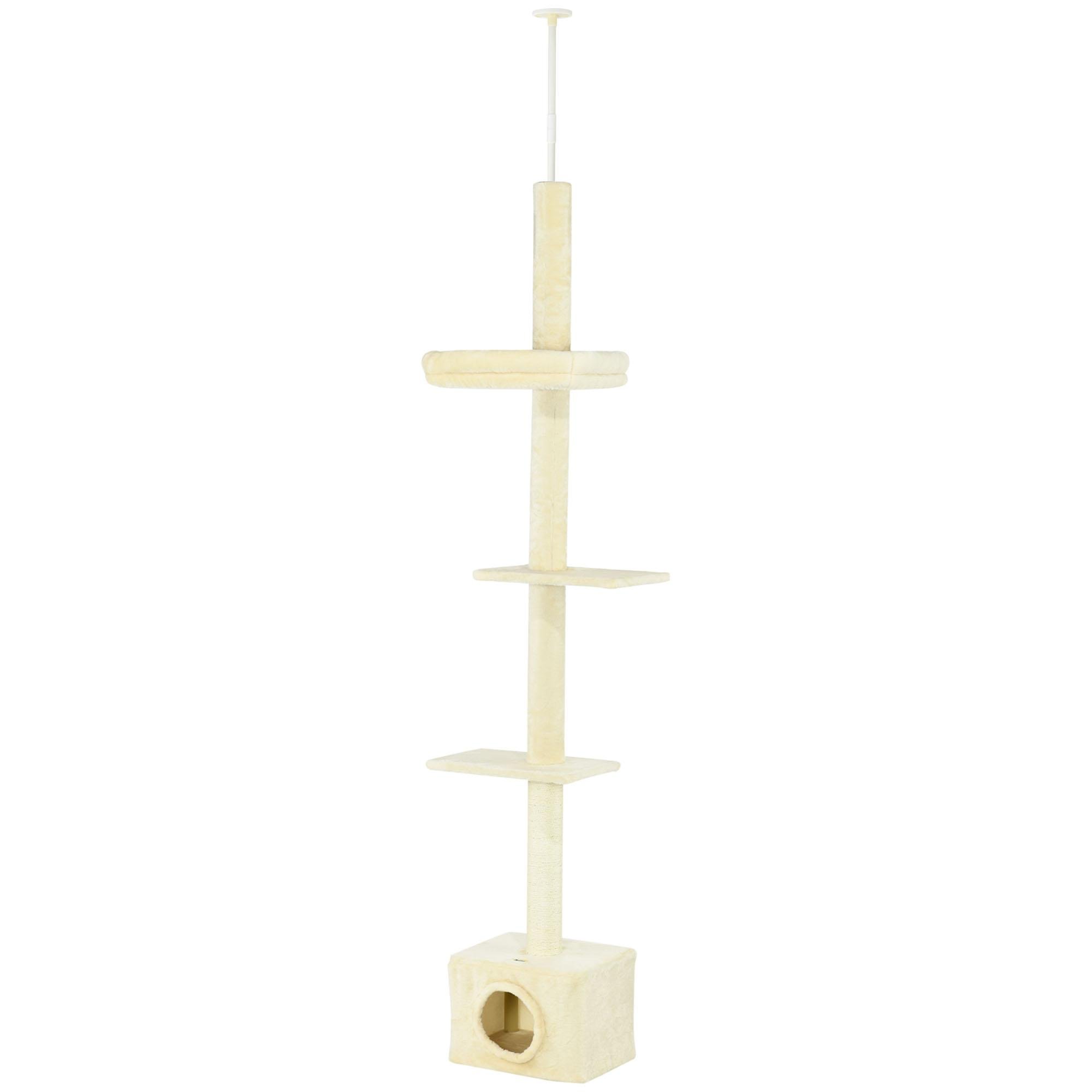 Beige Floor Ceiling Cat Tree with Scratching Post