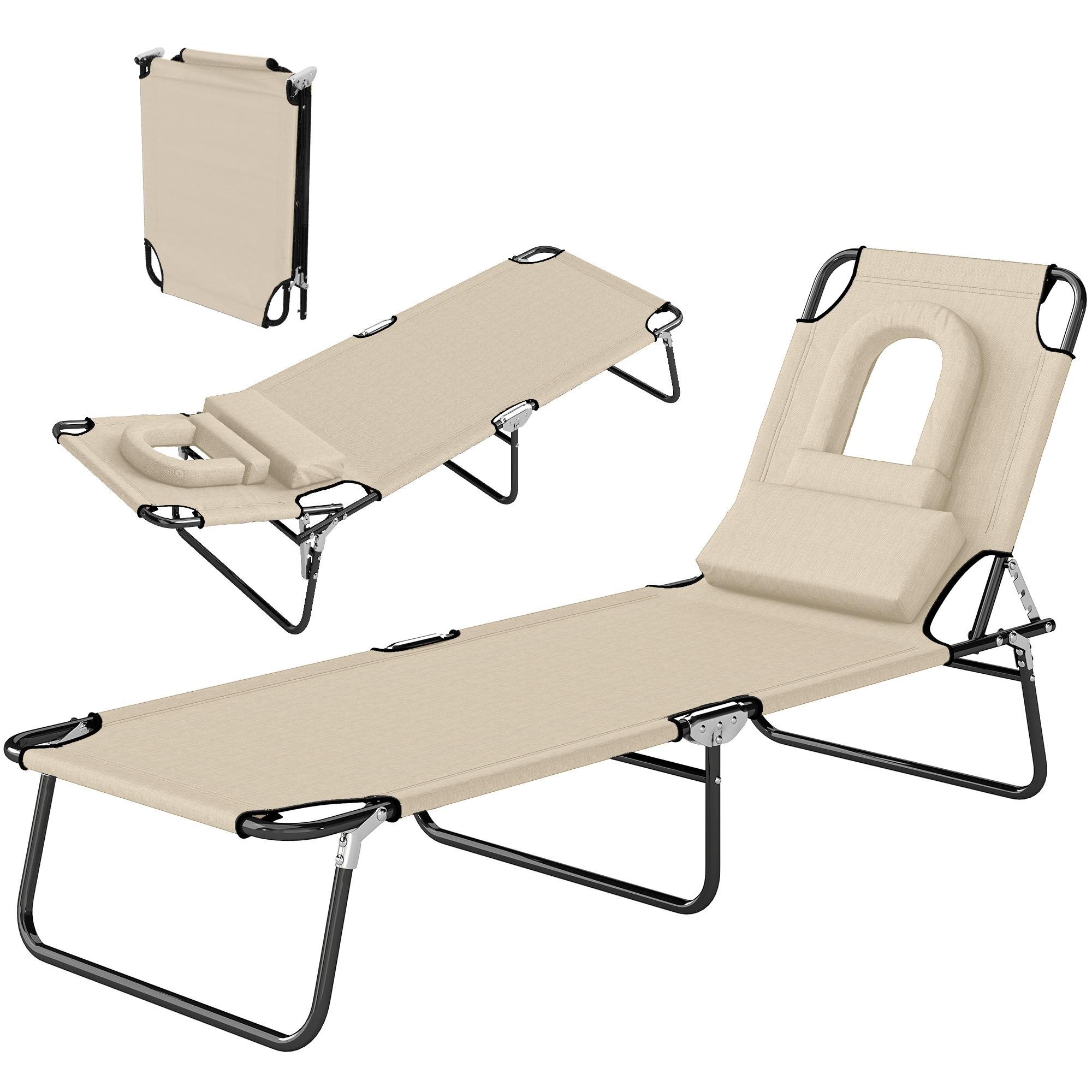Beige Four Position Lounger with Face Hole and Pillow