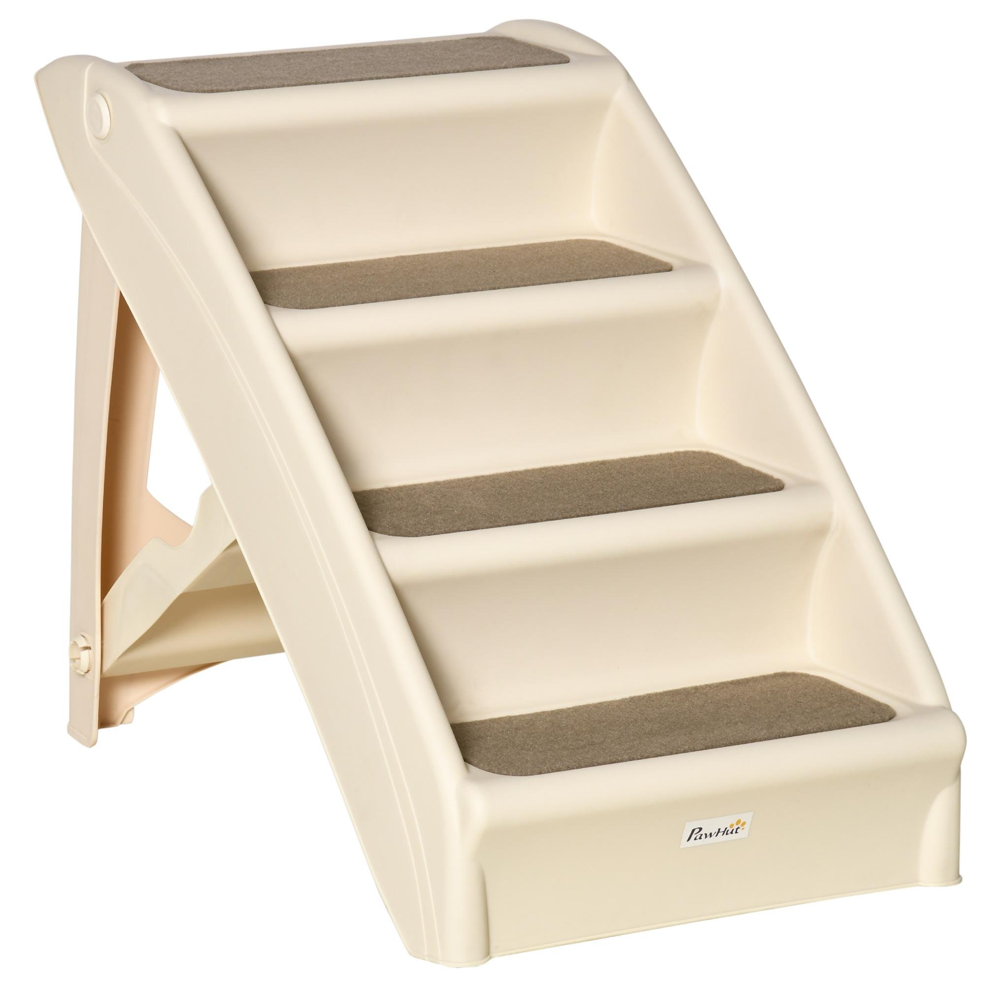 Beige Polypropylene Dog Stairs, Foldable 4-Level Steps