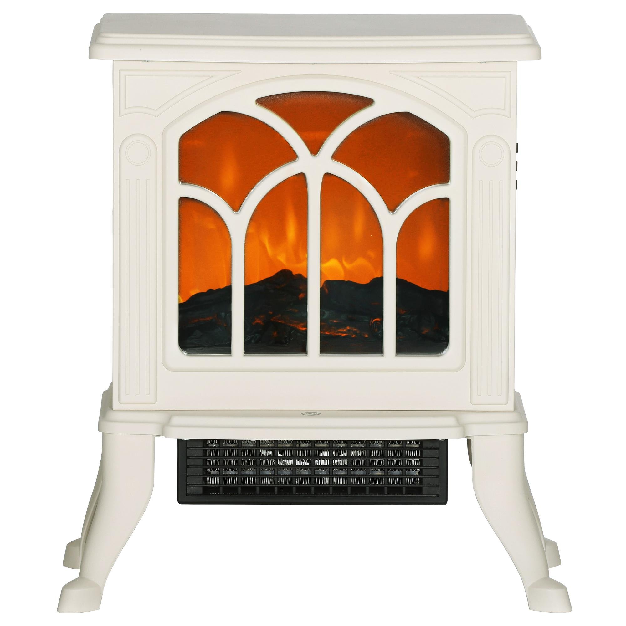 Beige electric stove with realistic flame effect
