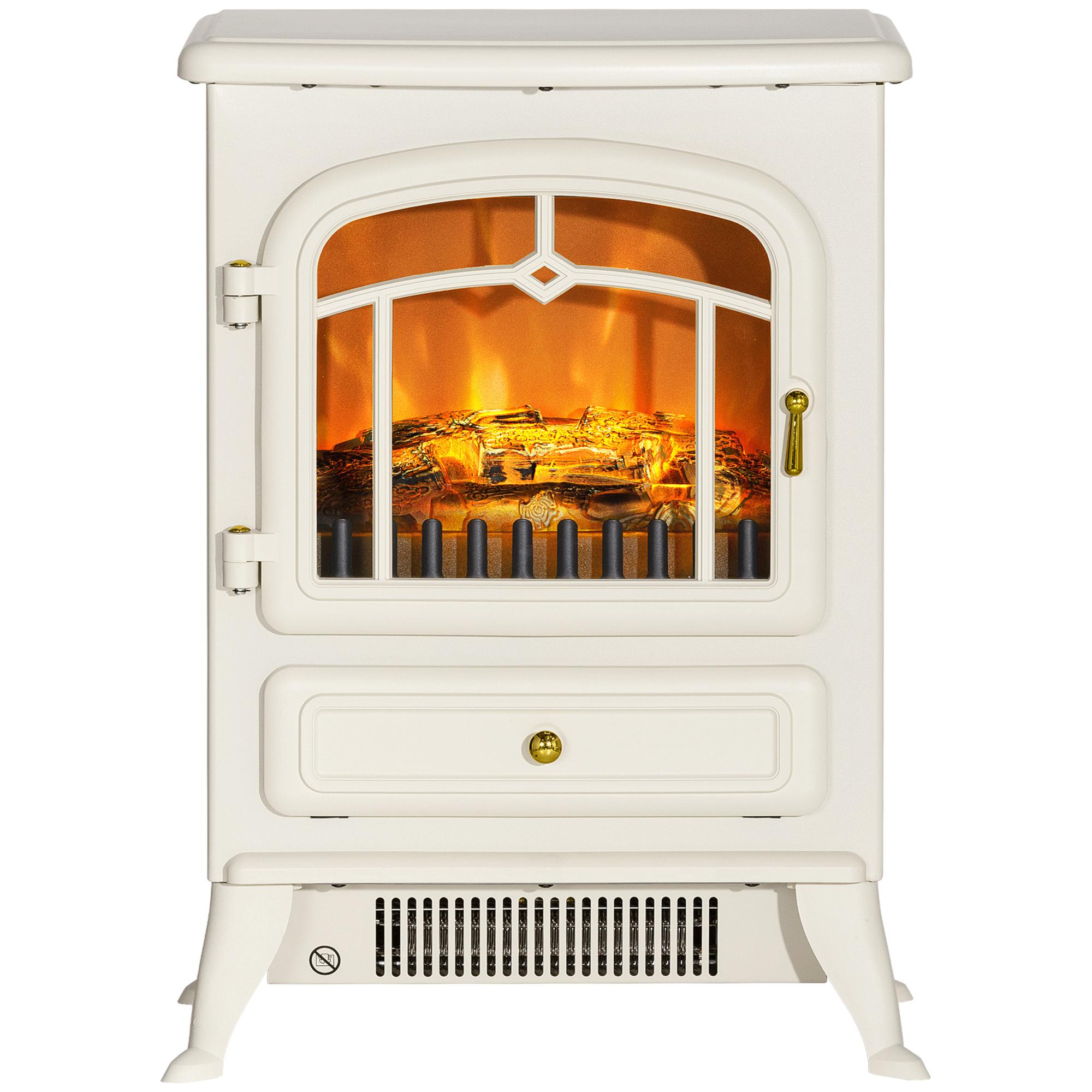 Beige Electric Fireplace Stove with Adjustable Flame