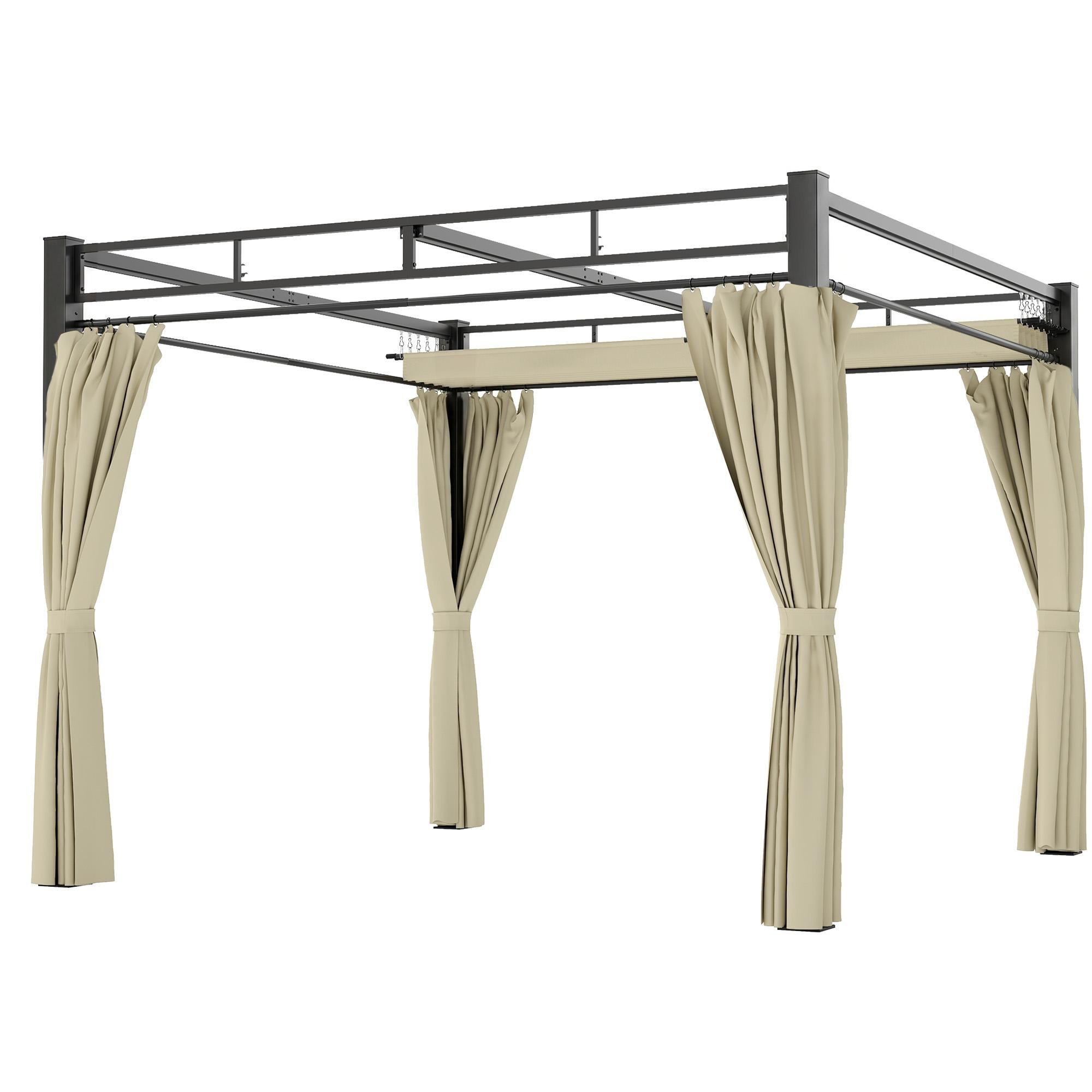 116.1 Inch Beige Pergola with Retractable Canopy