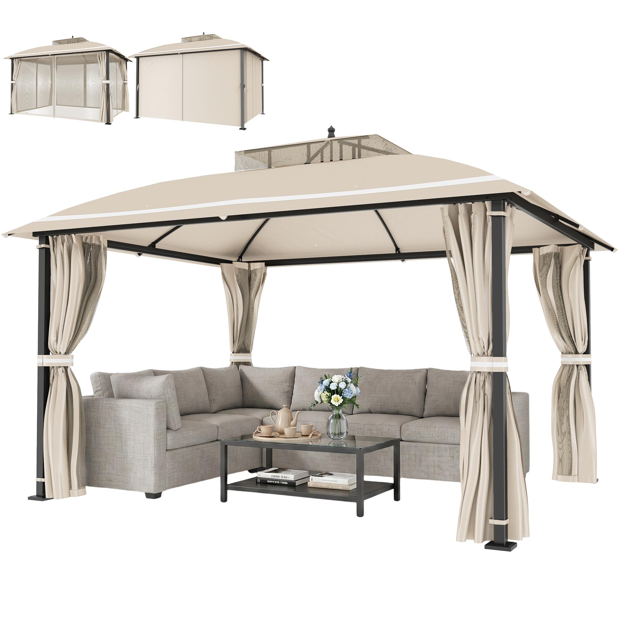 Beige 10 x 12 Gazebo with Ventilated Double Roof