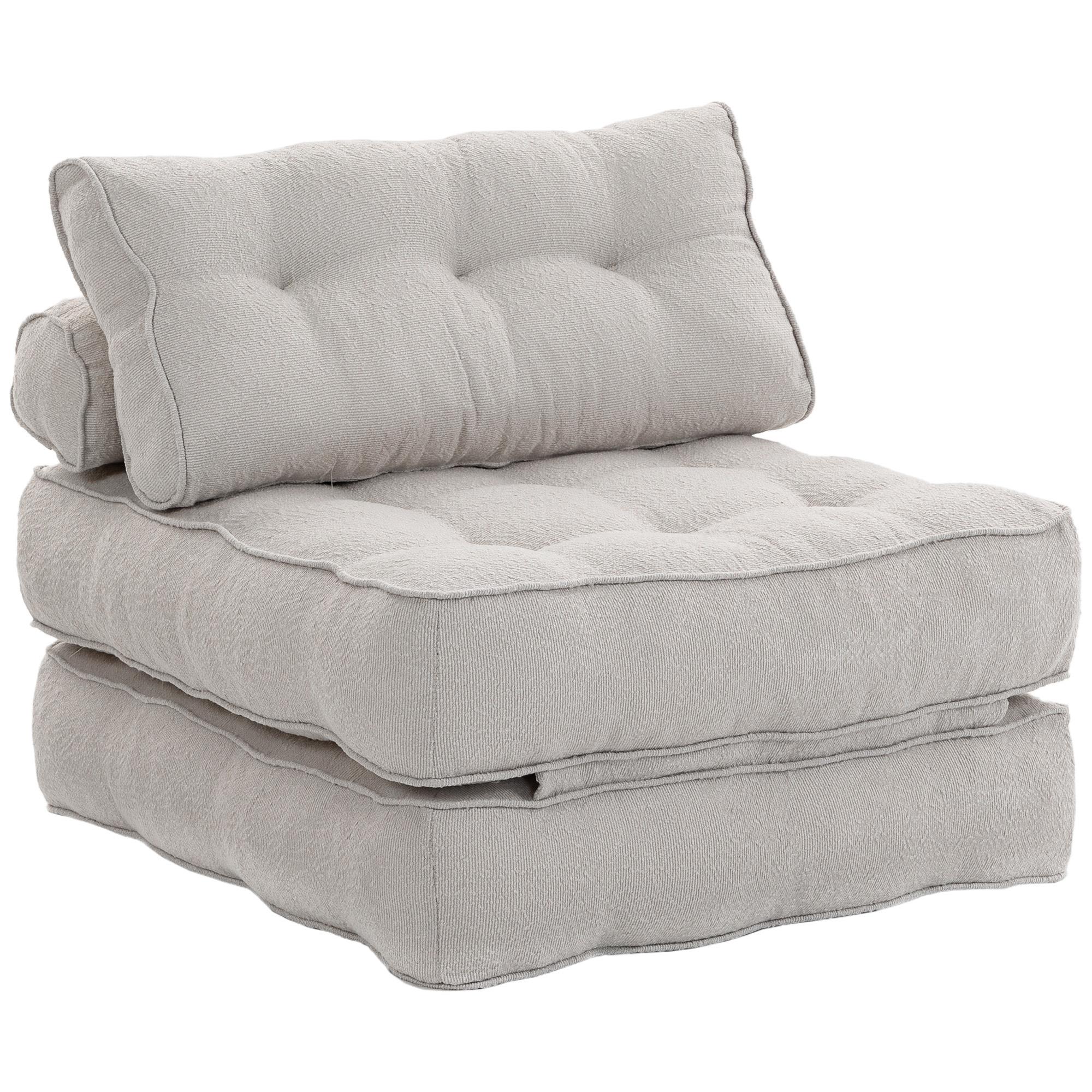 Beige Grey Folding Chair Bed, 3-in-1 Convertible Design