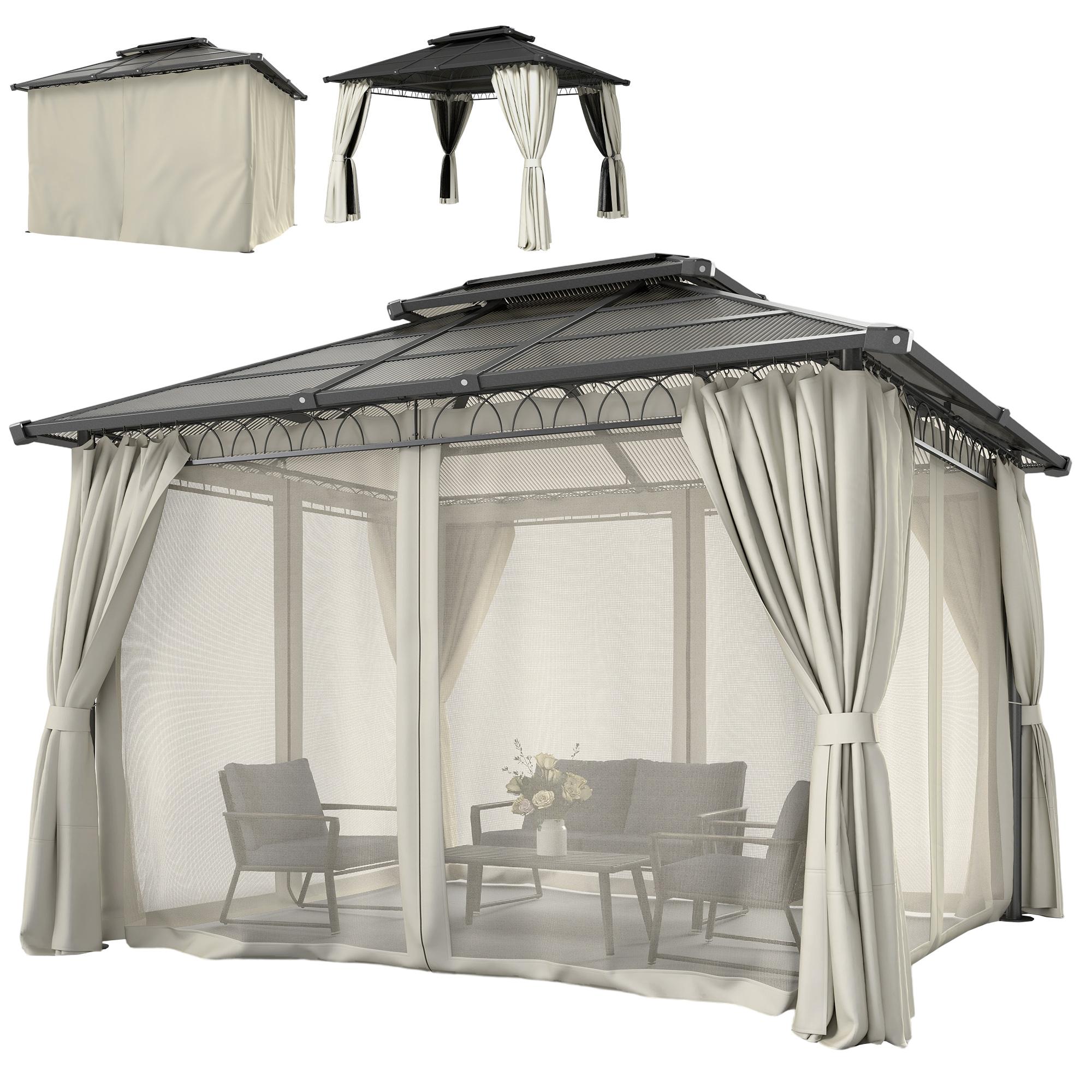 Beige 10x12 Hardtop Gazebo with Two-Tier Roof