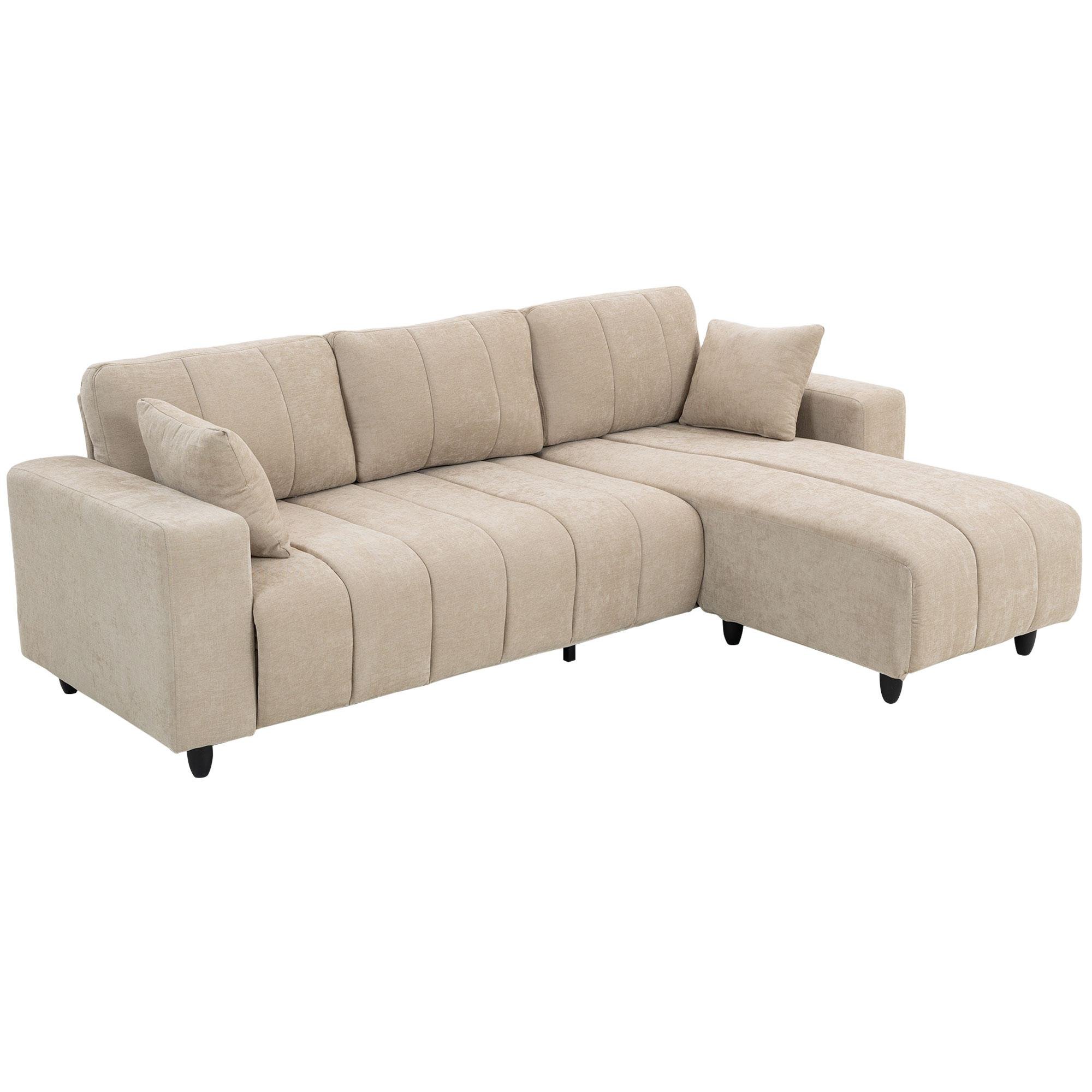 Beige Linen Four Seater Sectional with Reversible Chaise