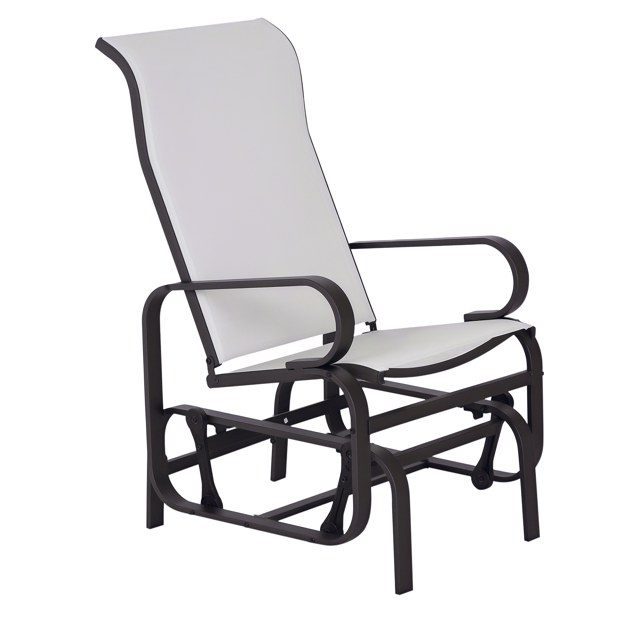 Beige Mesh Glider Chair with Rocking Motion for Patio Seating