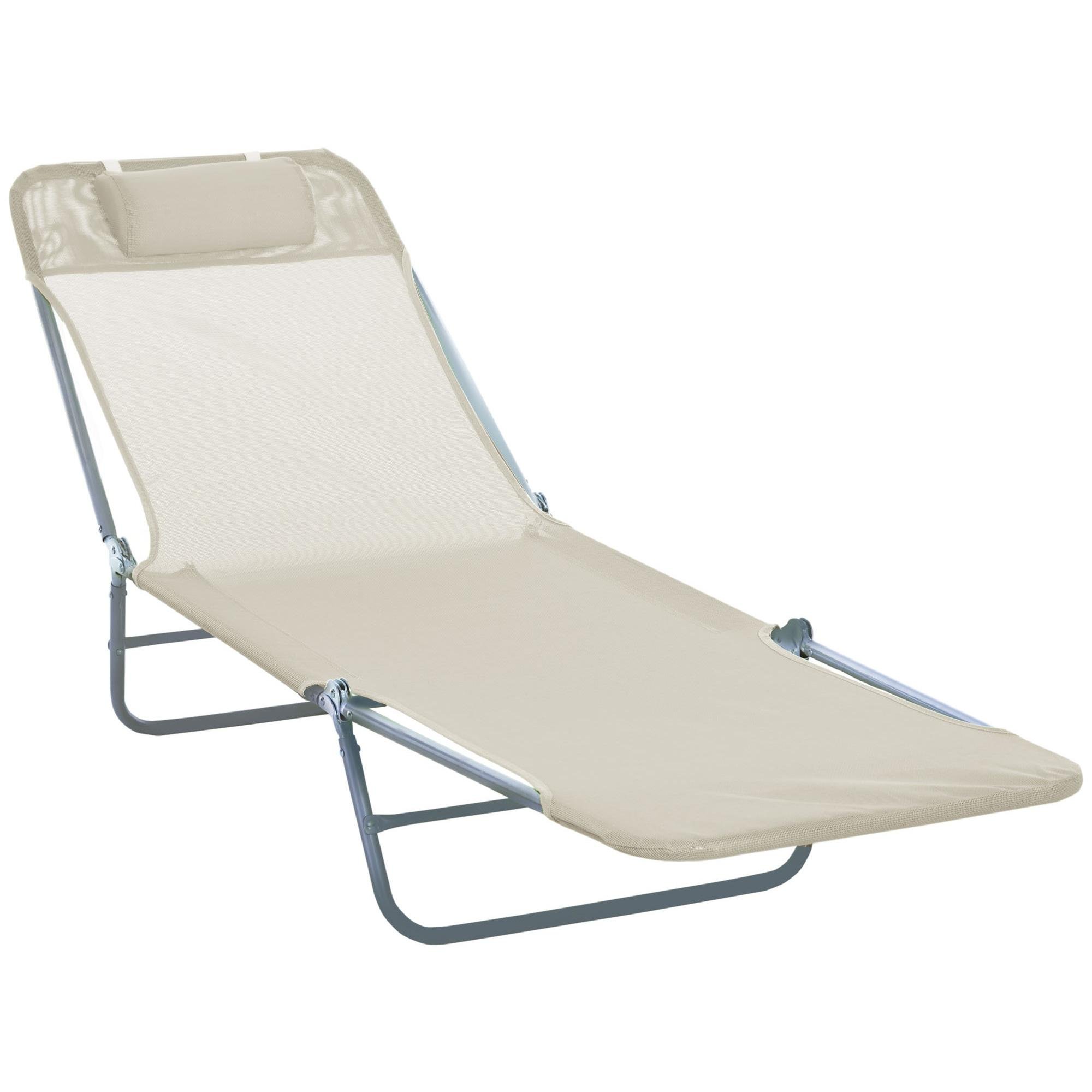 Beige Folding Mesh Lounger with Adjustable Backrest