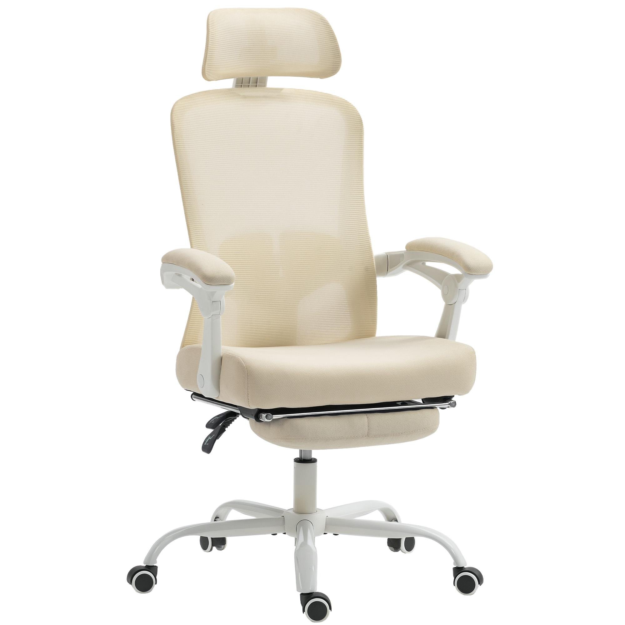 Beige Mesh Reclining Chair with Adjustable Lumbar Support