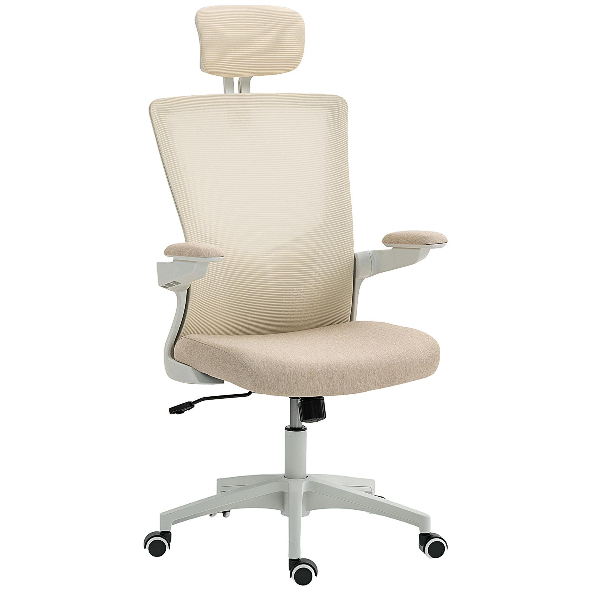 Beige Linen Mesh Task Chair with Adjustable Lumbar Support