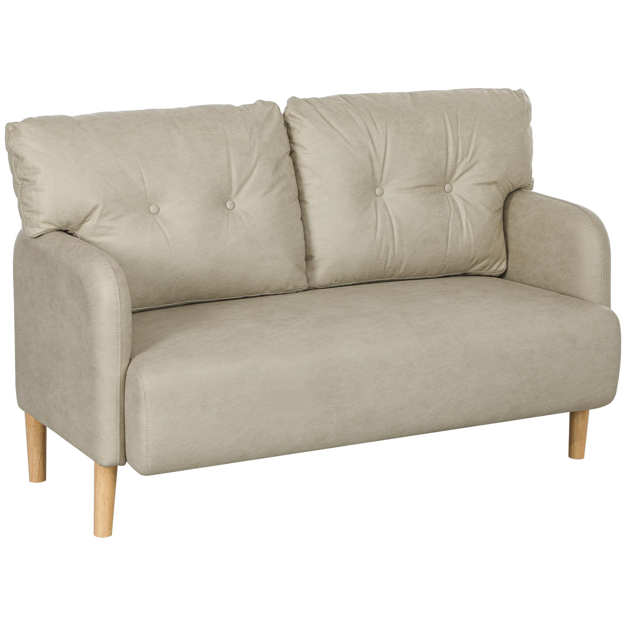 Beige Microfiber Loveseat, Tufted 2-Seater Sofa 58.3"