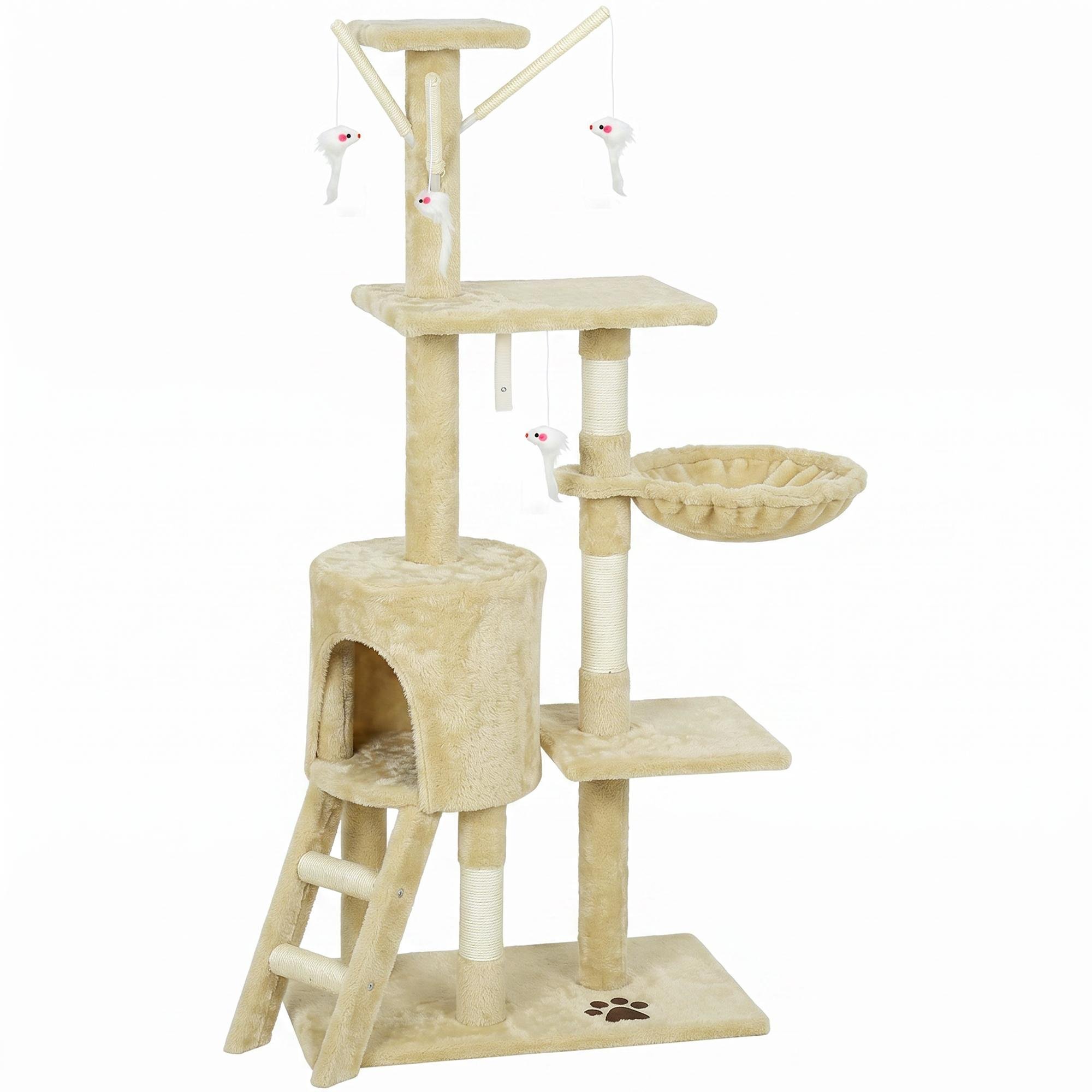 Beige 52.8-Inch Cat Tower with Condo and Hammock
