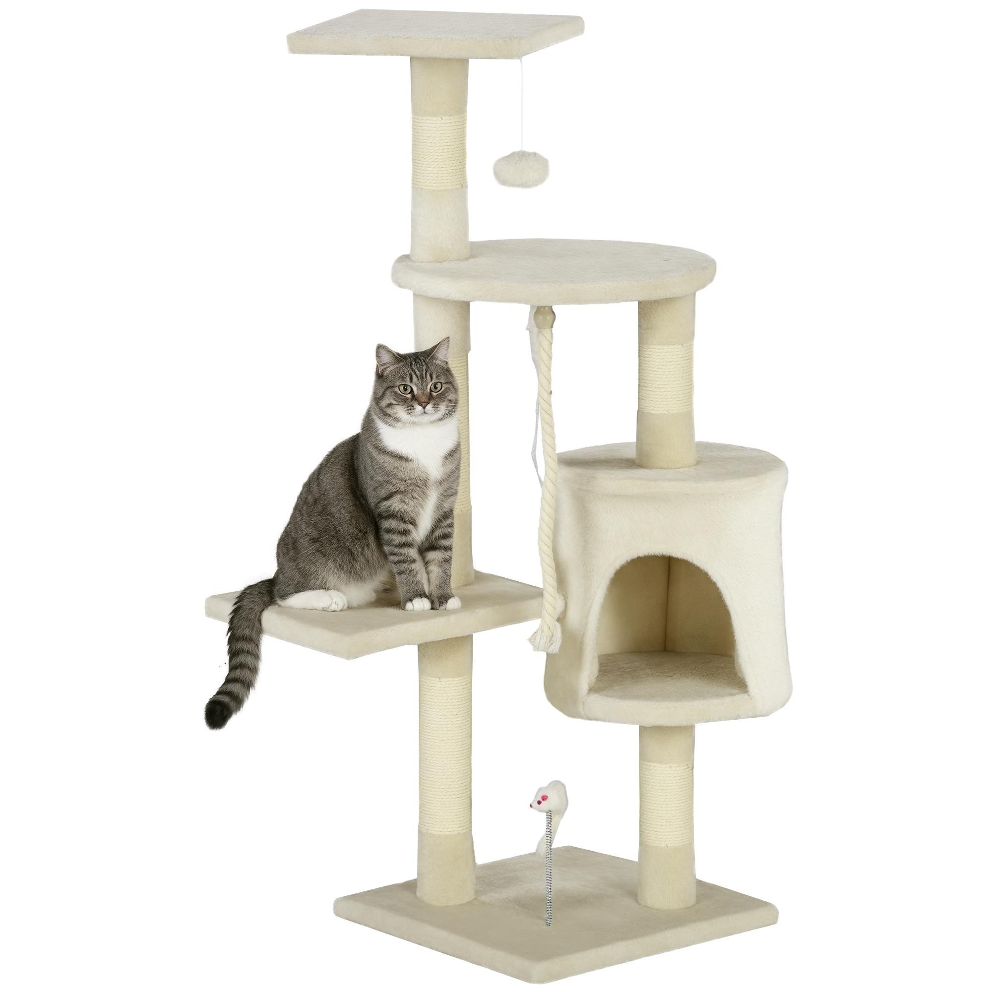 45.7 Inch Beige Cat Tower with Natural Sisal Scratching Posts