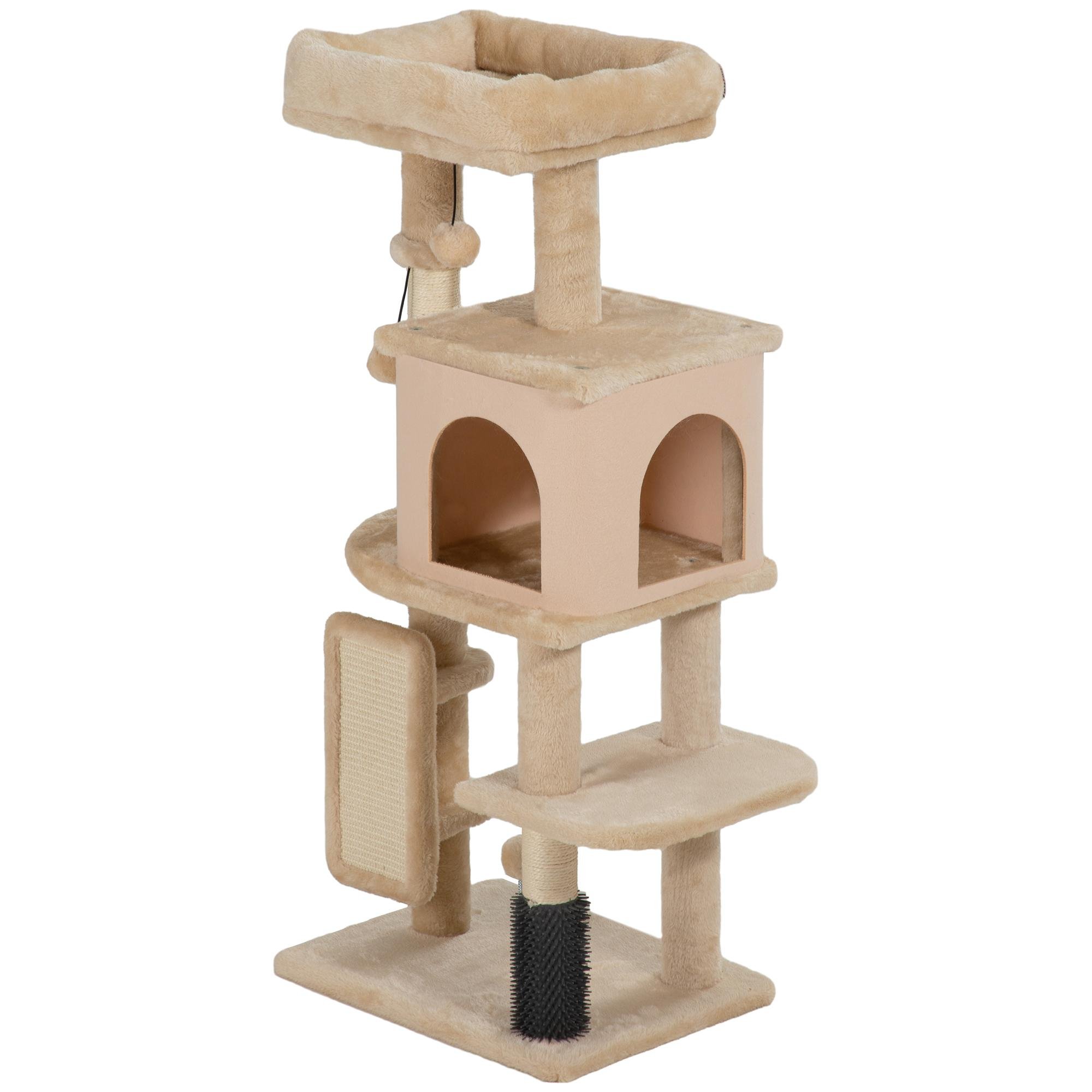Beige 41 Inch Cat Tree with Bed, Condo and Scratching Posts