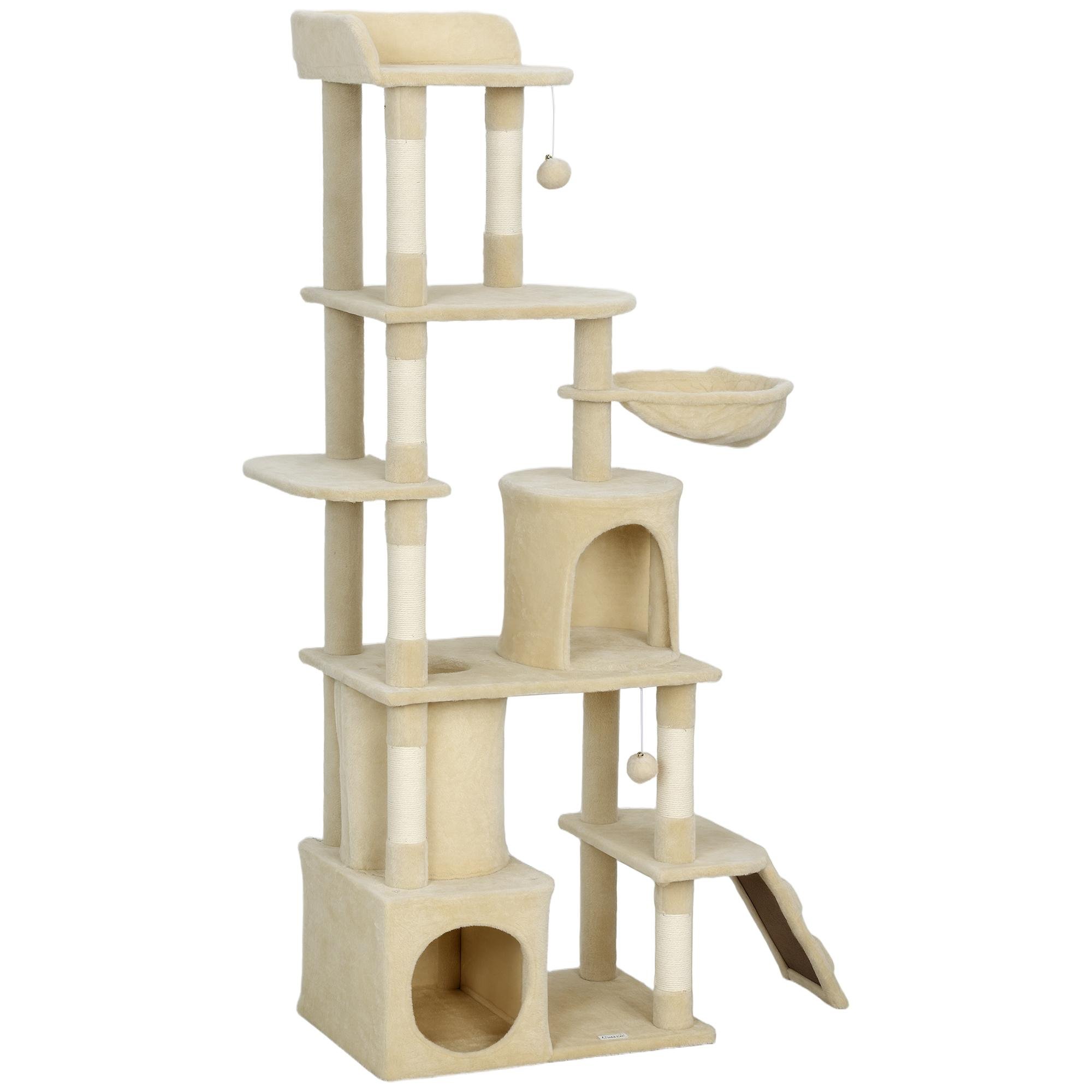 66.9 Inch Beige Cat Tree with Tunnel and Condos
