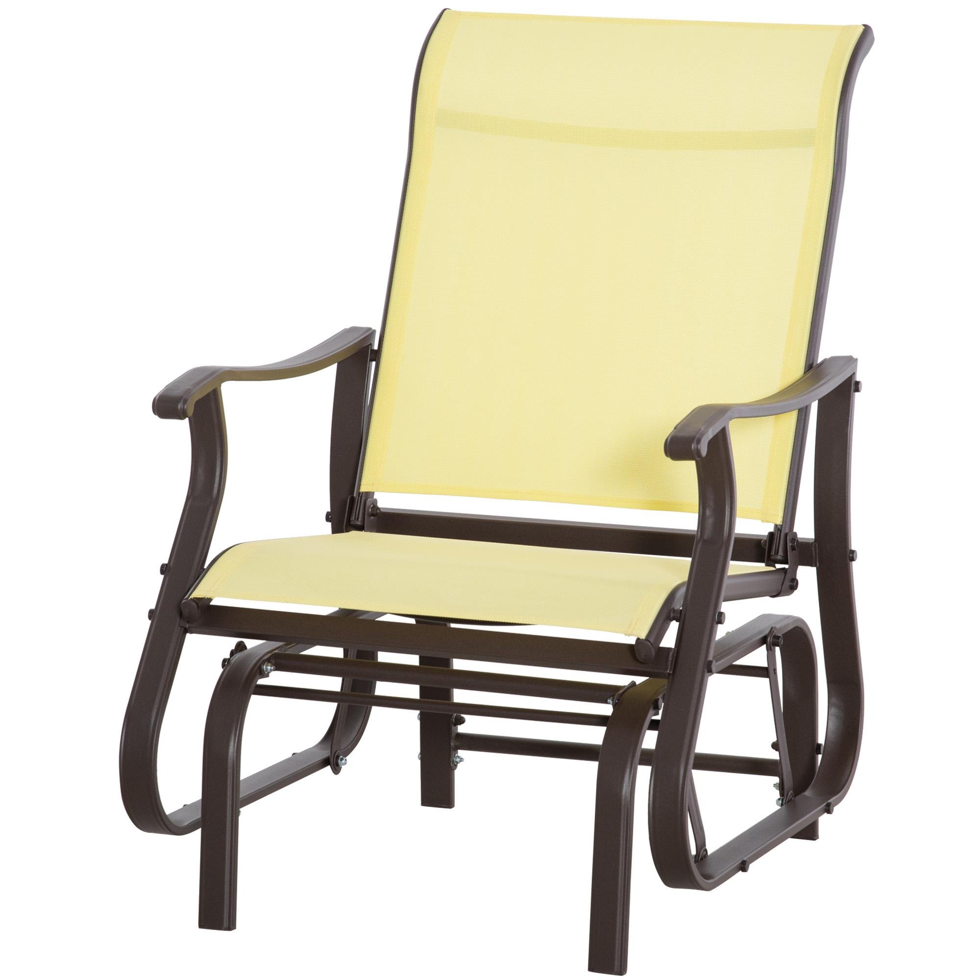 Beige Steel Patio Glider with Breathable Mesh Seat