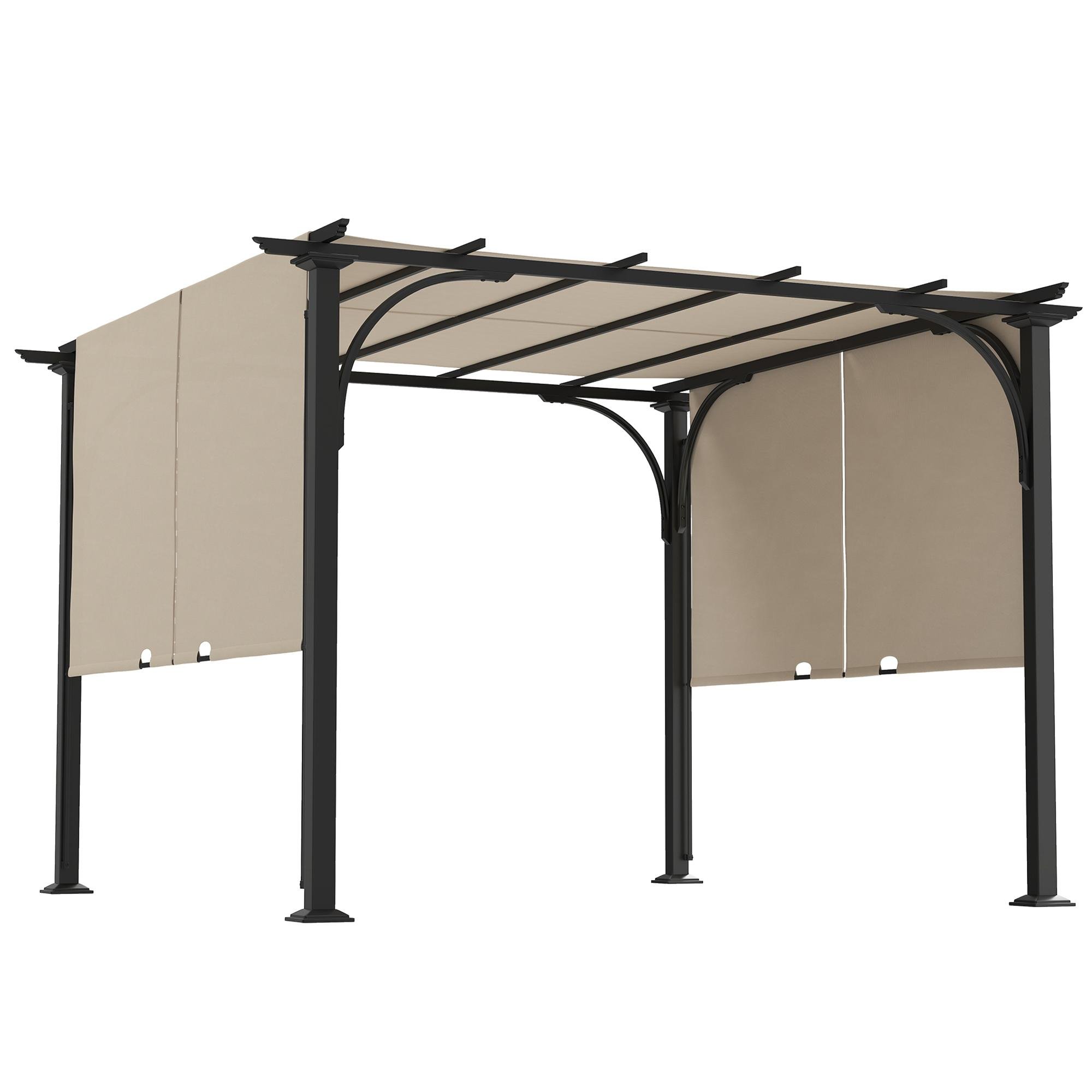 Beige Sliding Canopy Pergola for 9.8 x 9.8 ft Patios
