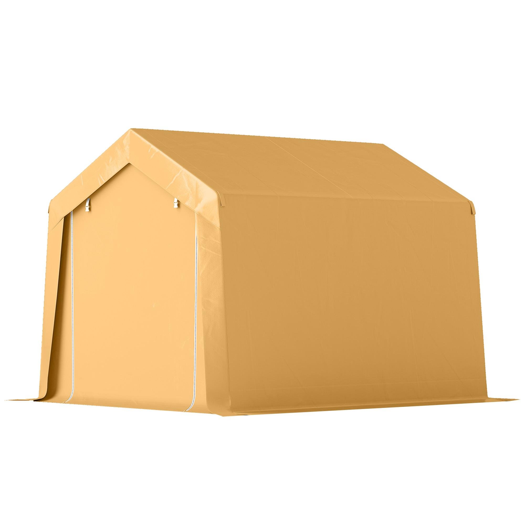 beige 10 x 10 shed with roll-up zippered door