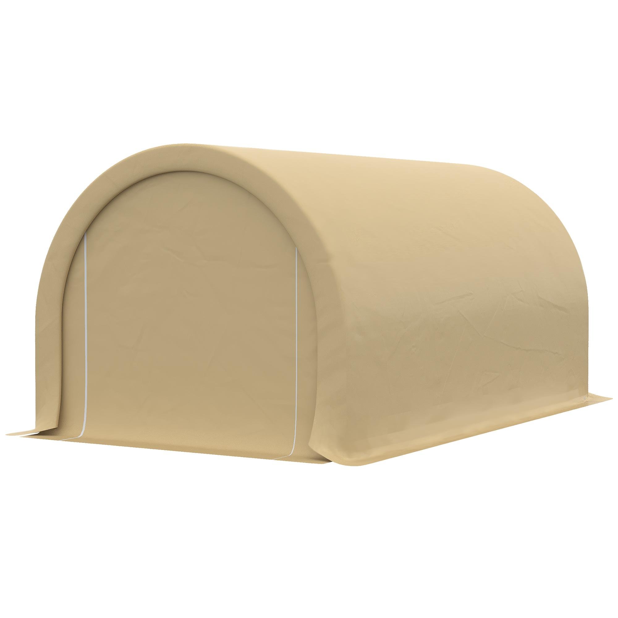 Beige PE Carport with Zippered Door, 16 x 10 Feet