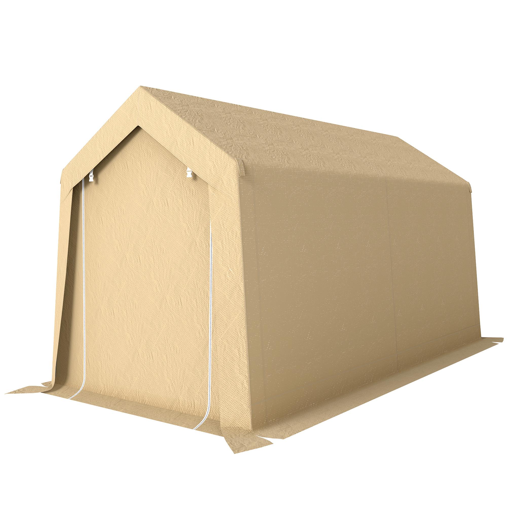 Beige PE Storage Shed Tent with Roll-Up Door, 7' x 12'