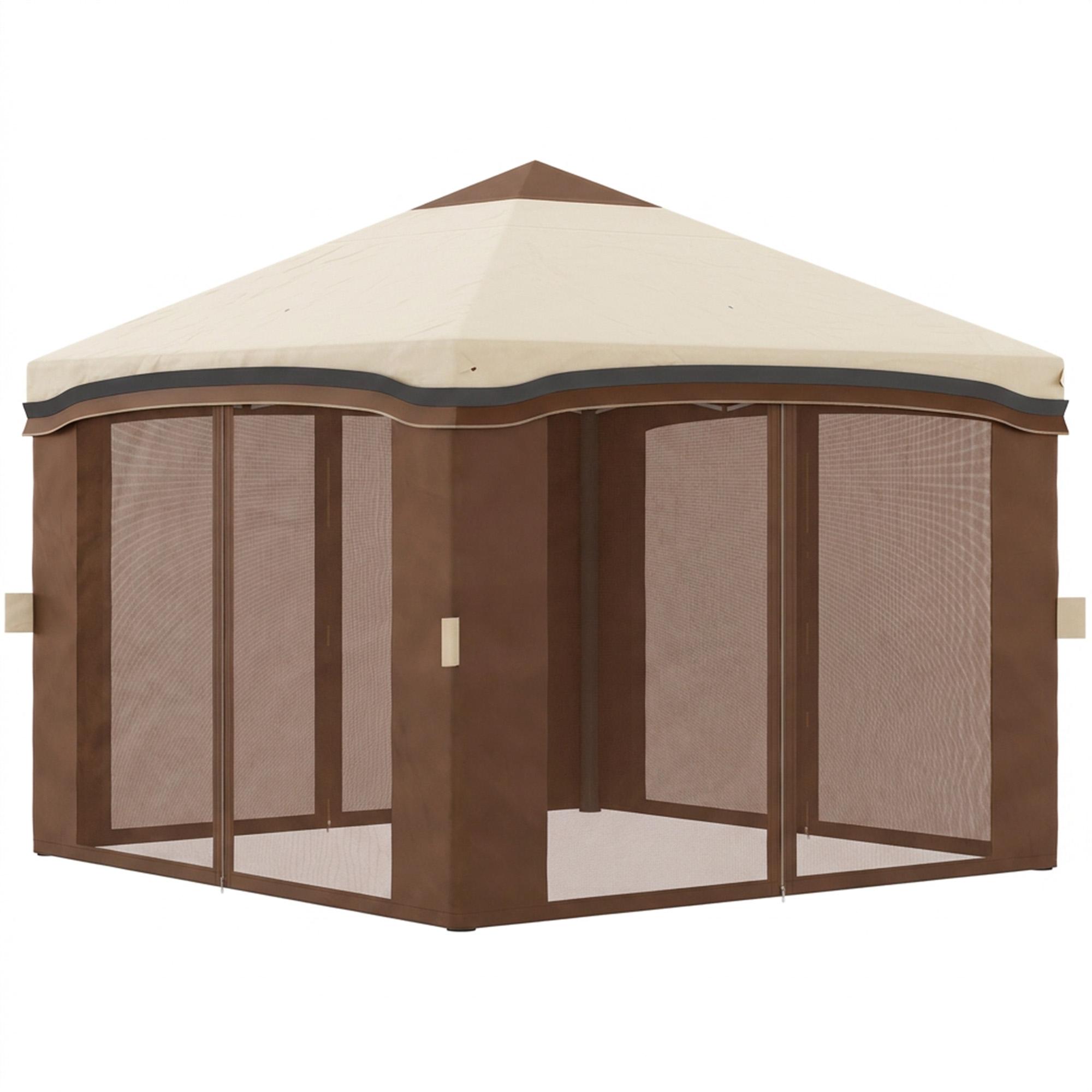 Beige Screened Pop Up Gazebo with Adjustable Height