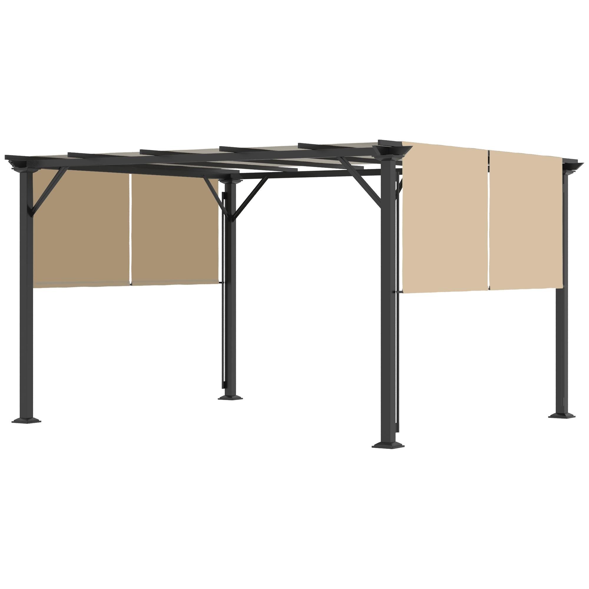 Beige Steel Retractable Pergola, 12' x 10' Patio
