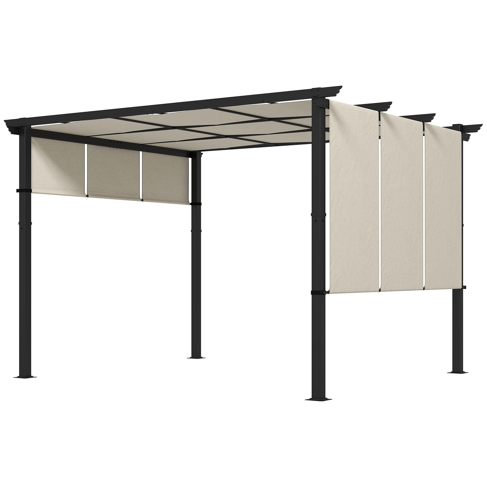 Beige steel pergola with retractable canopy, 10 x 12