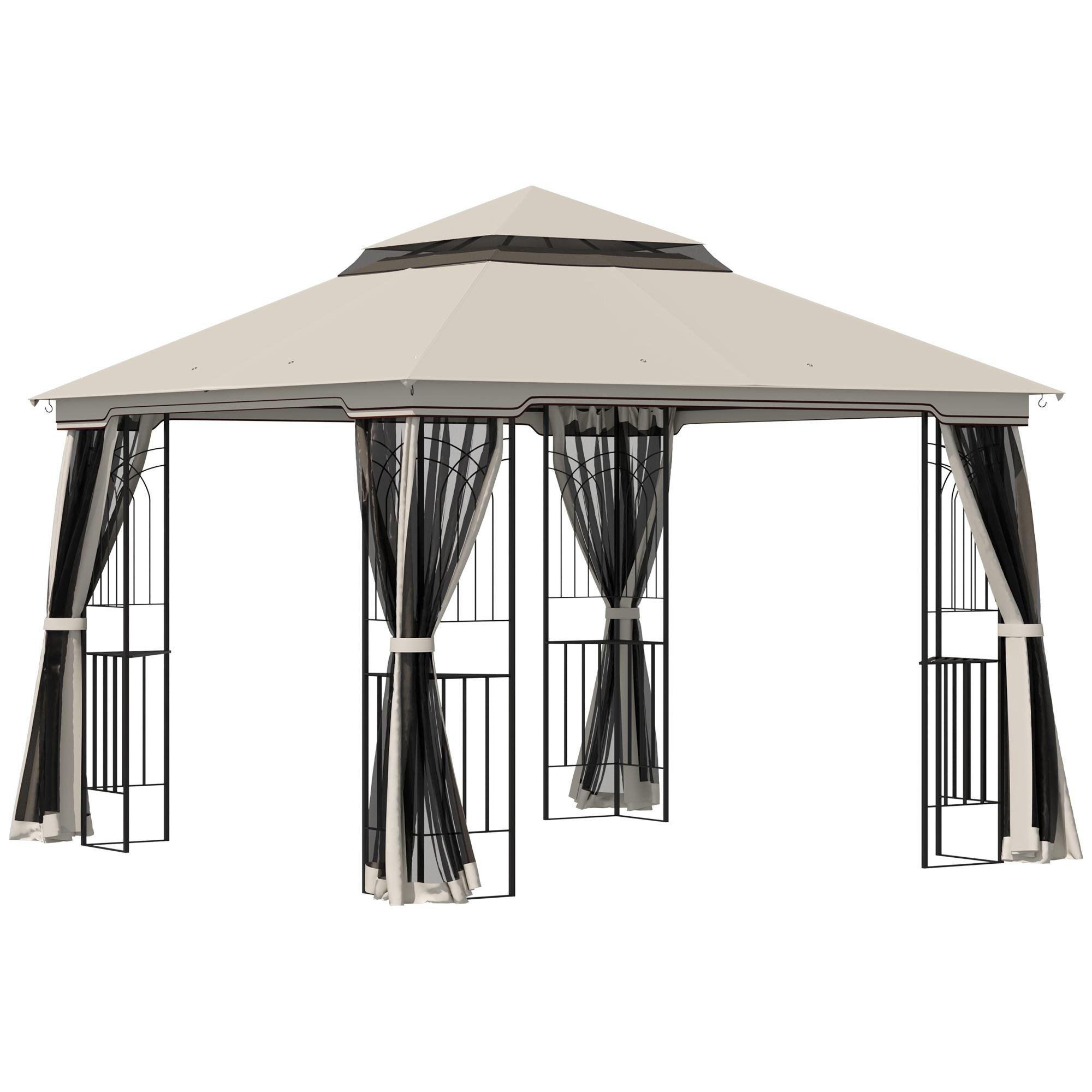 Beige 10 ft Gazebo with Double-Tier Roof for Backyards