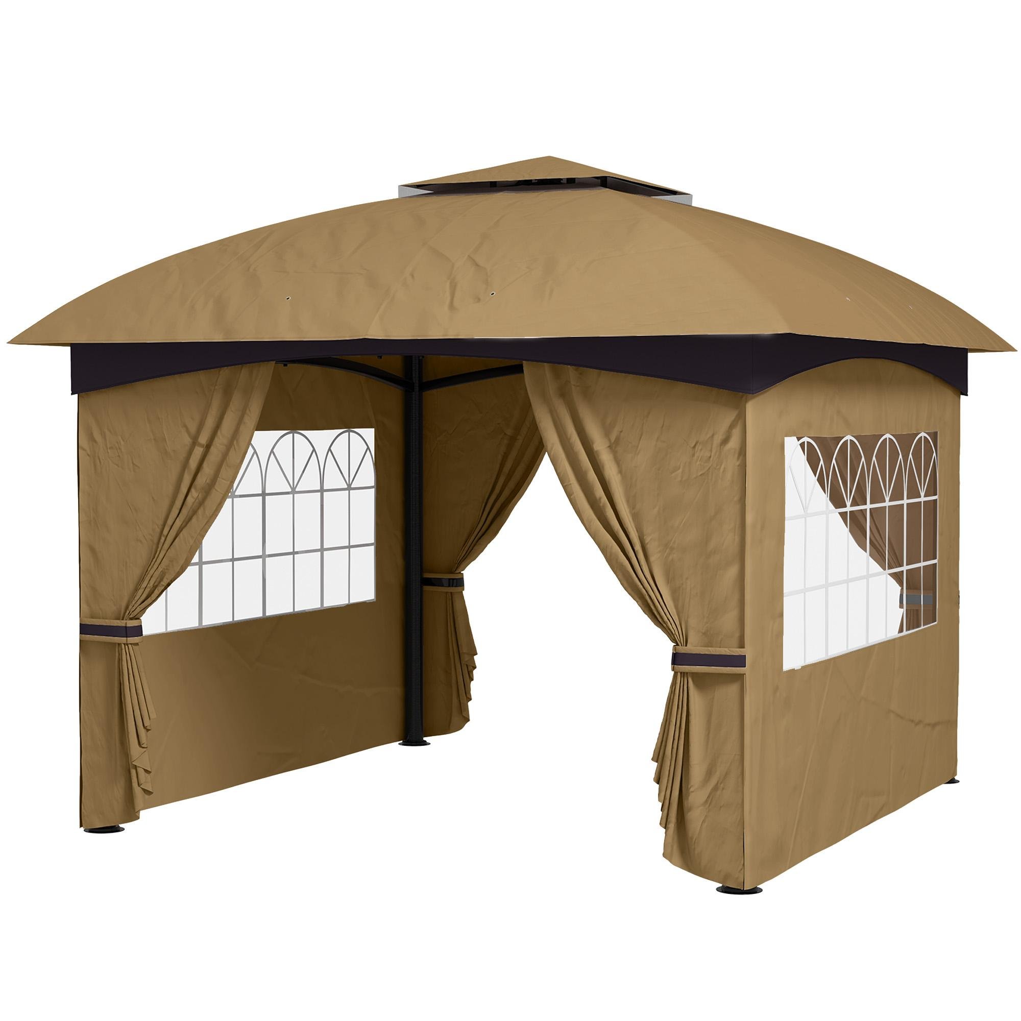 Beige 11 ft Patio Gazebo with Double-Tier Roof, 11' x 11'